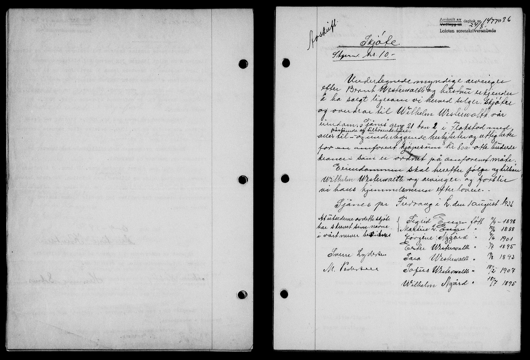 Lofoten sorenskriveri, SAT/A-0017/1/2/2C/L0001a: Mortgage book no. 1a, 1936-1937, Diary no: : 1477/1936