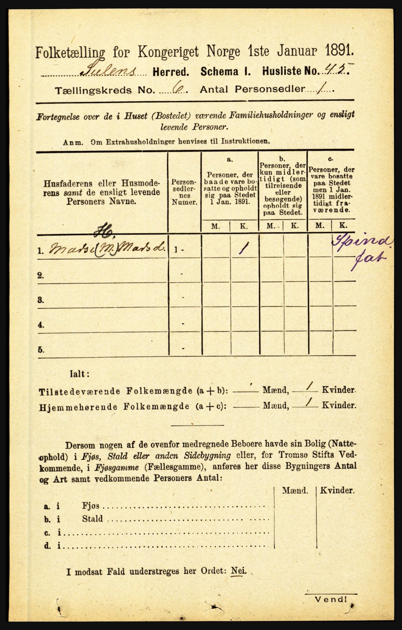 RA, 1891 census for 1412 Solund, 1891, p. 1997