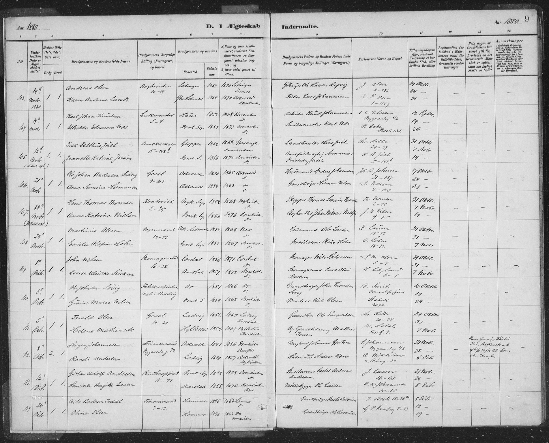 Domkirken sokneprestembete, AV/SAB-A-74801/H/Hab/L0032: Parish register (copy) no. D 4, 1880-1907, p. 9