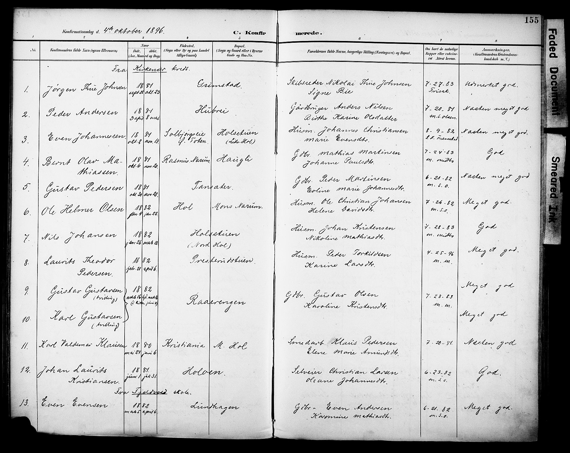 Vestre Toten prestekontor, SAH/PREST-108/H/Ha/Haa/L0013: Parish register (official) no. 13, 1895-1911, p. 155