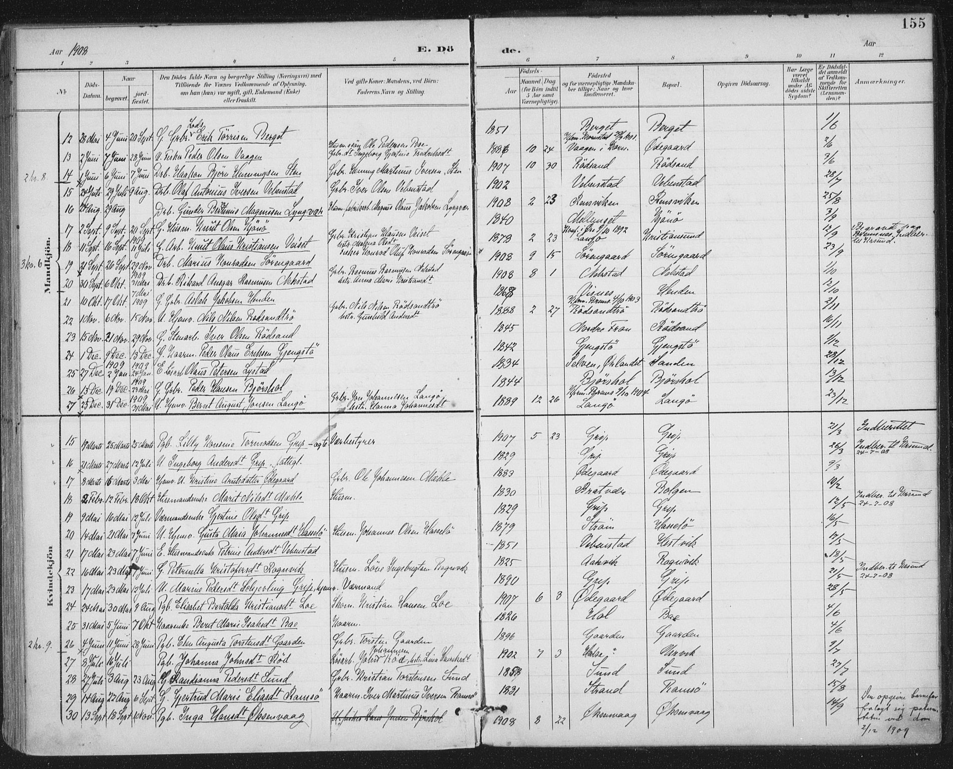 Ministerialprotokoller, klokkerbøker og fødselsregistre - Møre og Romsdal, AV/SAT-A-1454/569/L0820: Parish register (official) no. 569A06, 1900-1911, p. 155