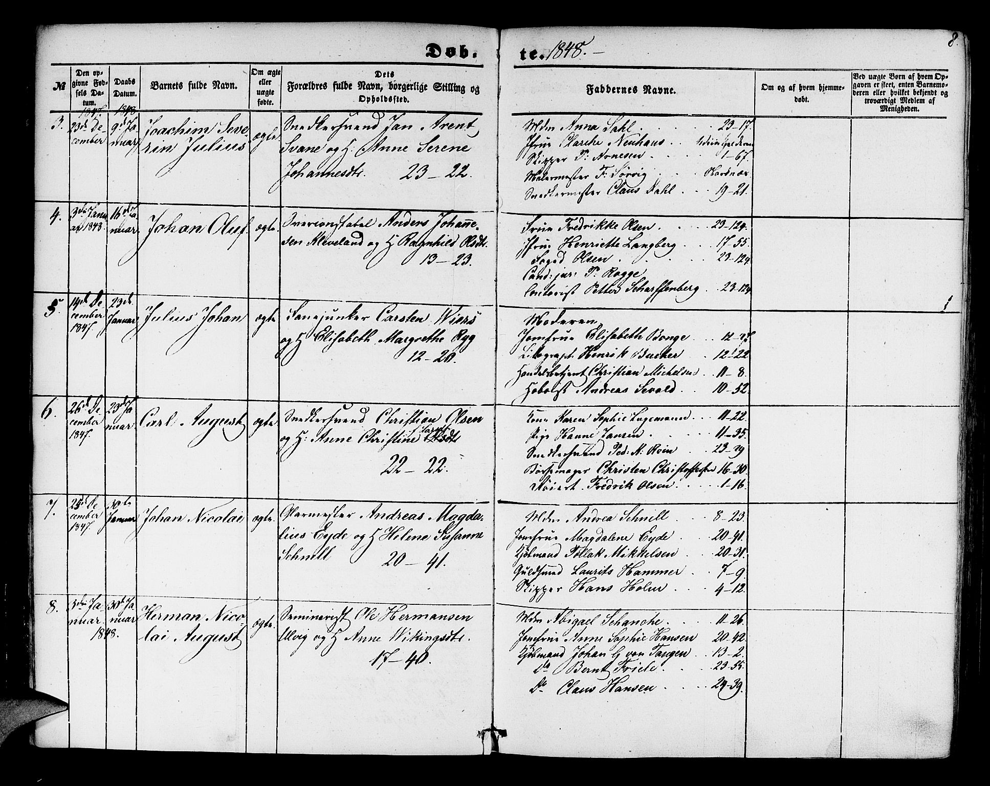 Korskirken sokneprestembete, AV/SAB-A-76101/H/Hab: Parish register (copy) no. B 2, 1847-1853, p. 8