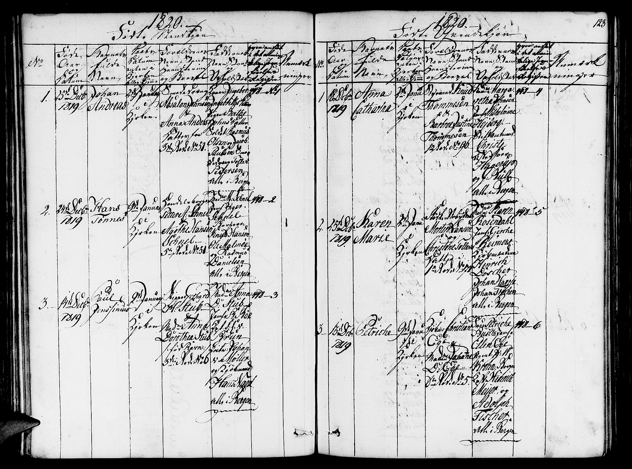 Nykirken Sokneprestembete, SAB/A-77101/H/Hab/L0003: Parish register (copy) no. A 4, 1816-1821, p. 123