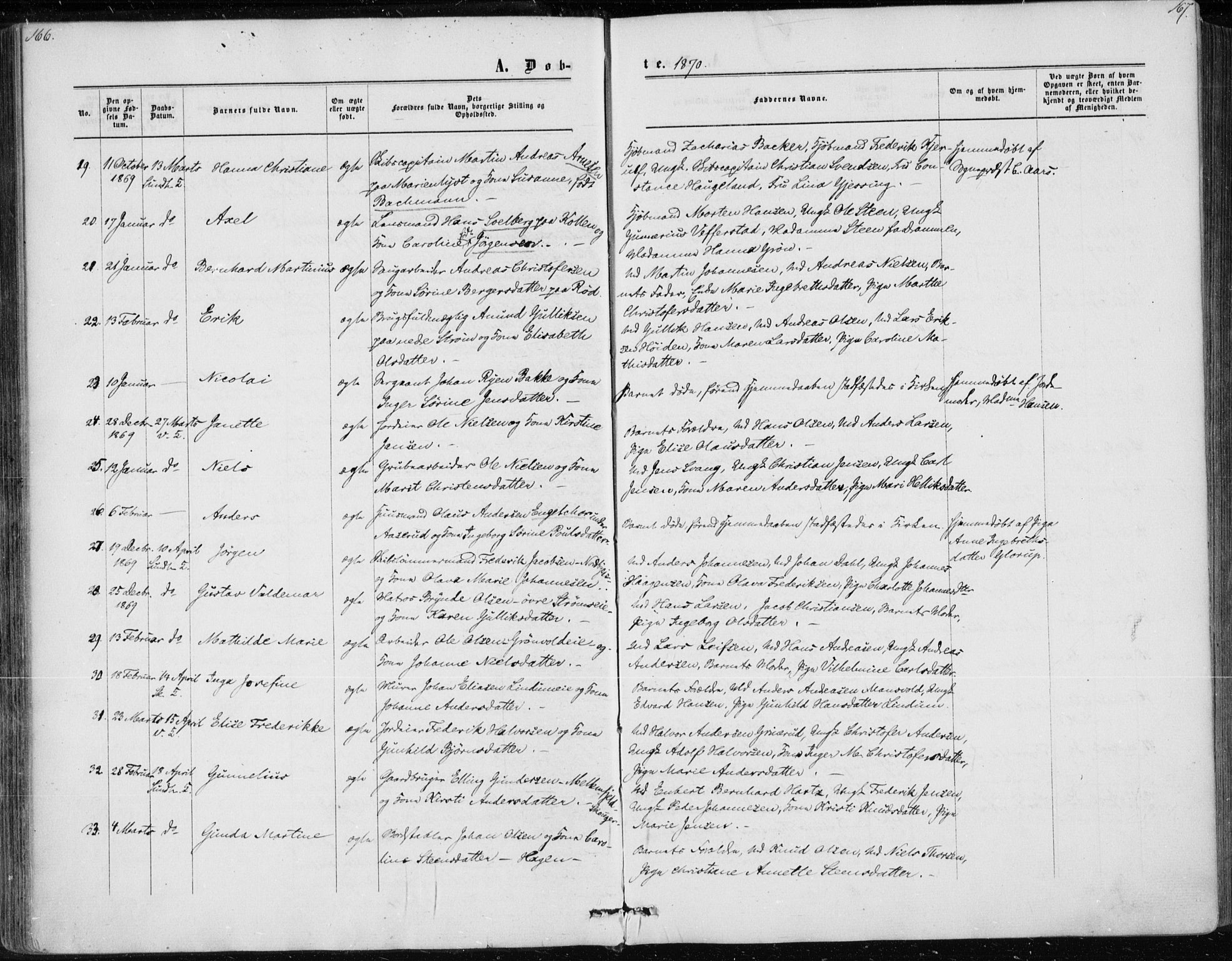 Skoger kirkebøker, AV/SAKO-A-59/F/Fa/L0004: Parish register (official) no. I 4, 1862-1872, p. 166-167