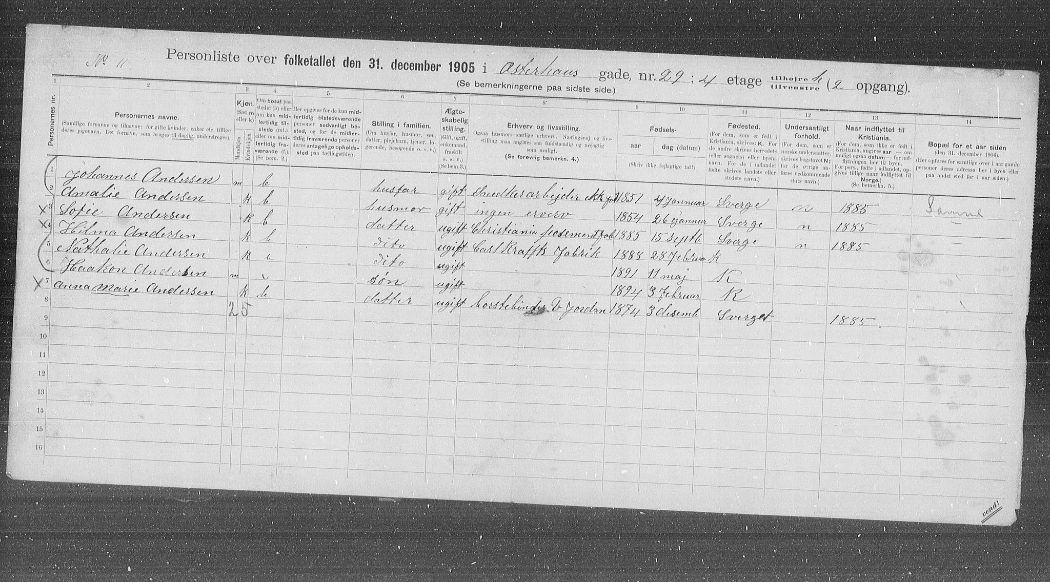 OBA, Municipal Census 1905 for Kristiania, 1905, p. 40907