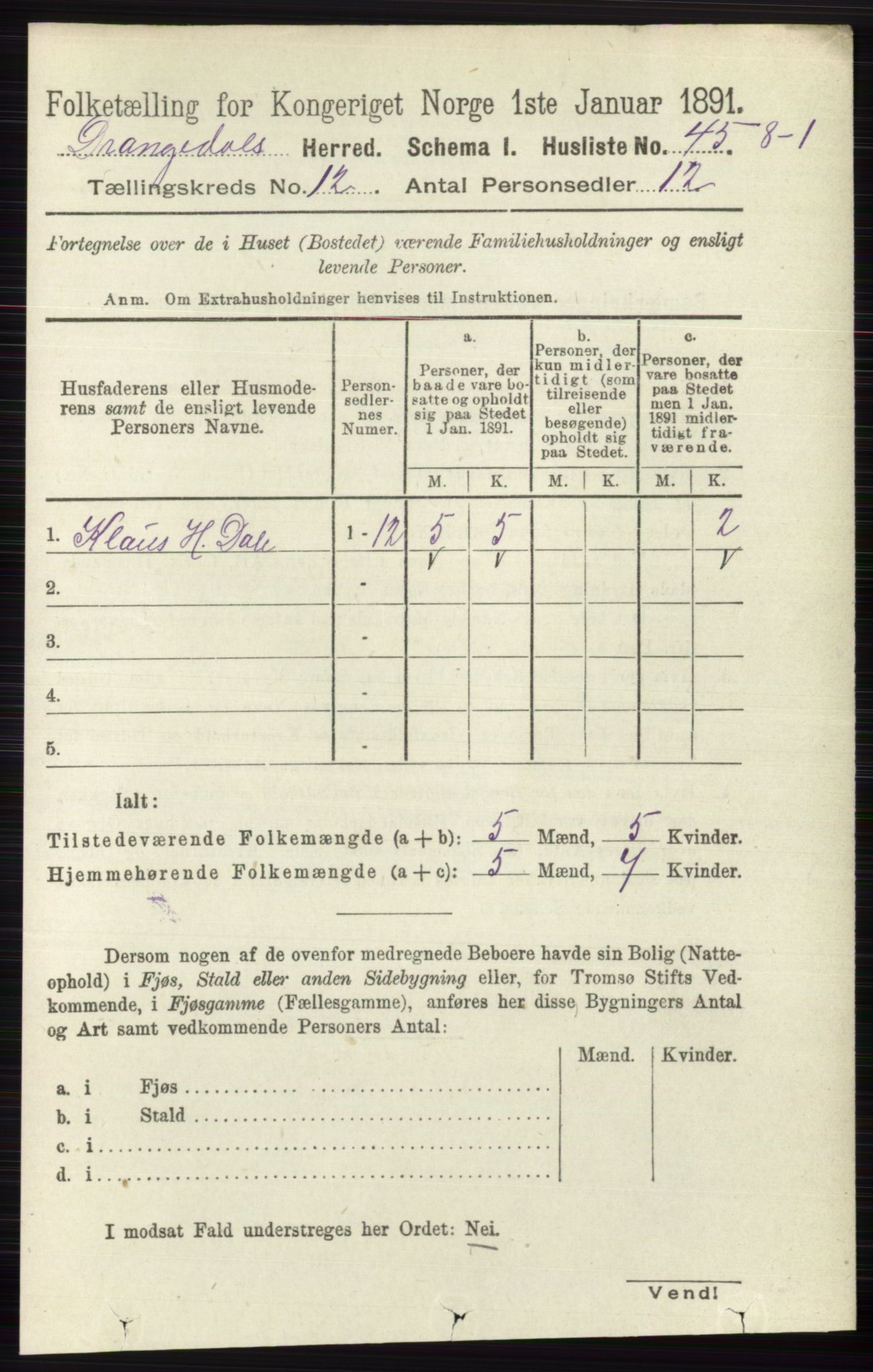 RA, 1891 census for 0817 Drangedal, 1891, p. 4355