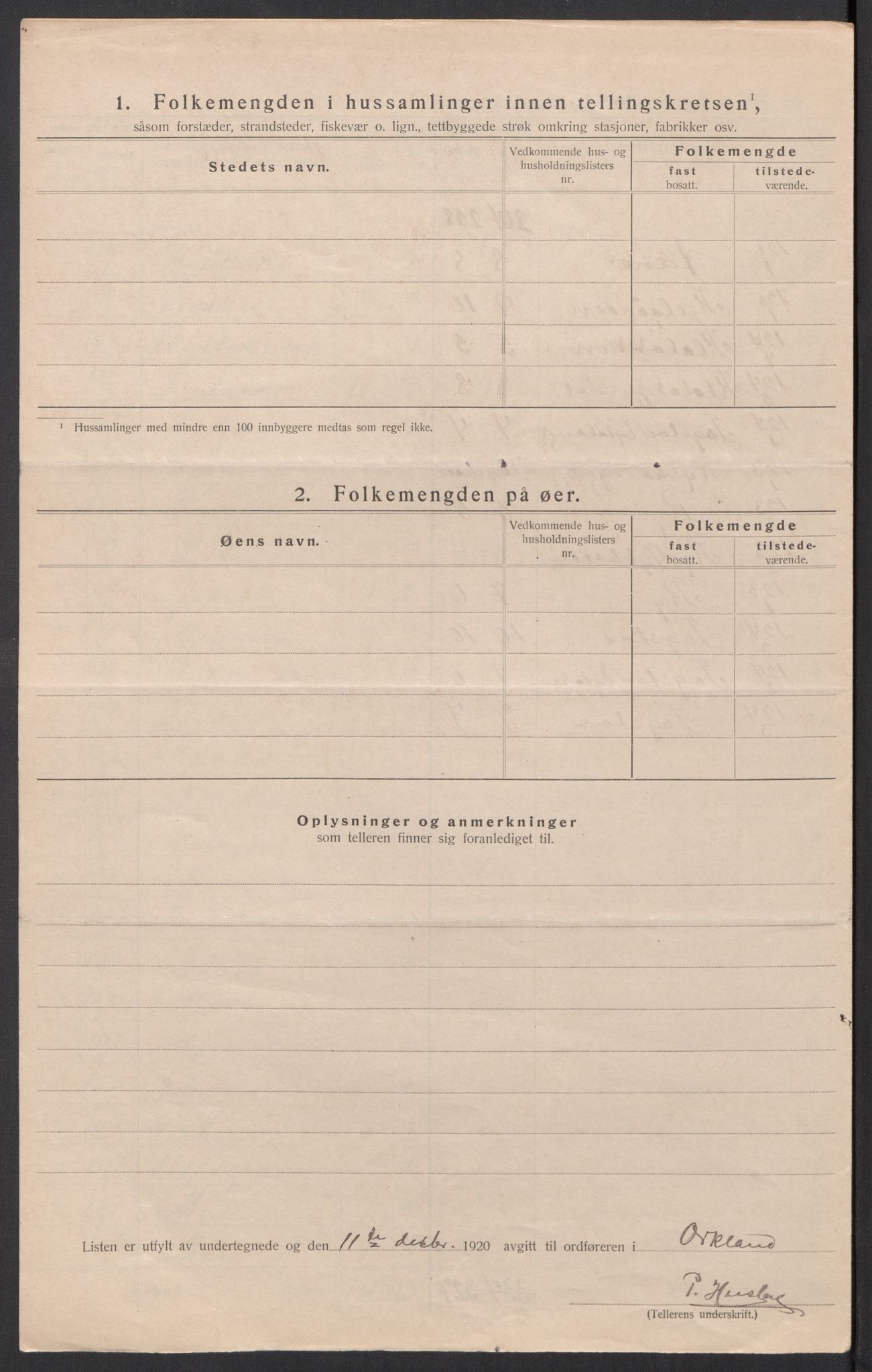 SAT, 1920 census for Orkland, 1920, p. 18