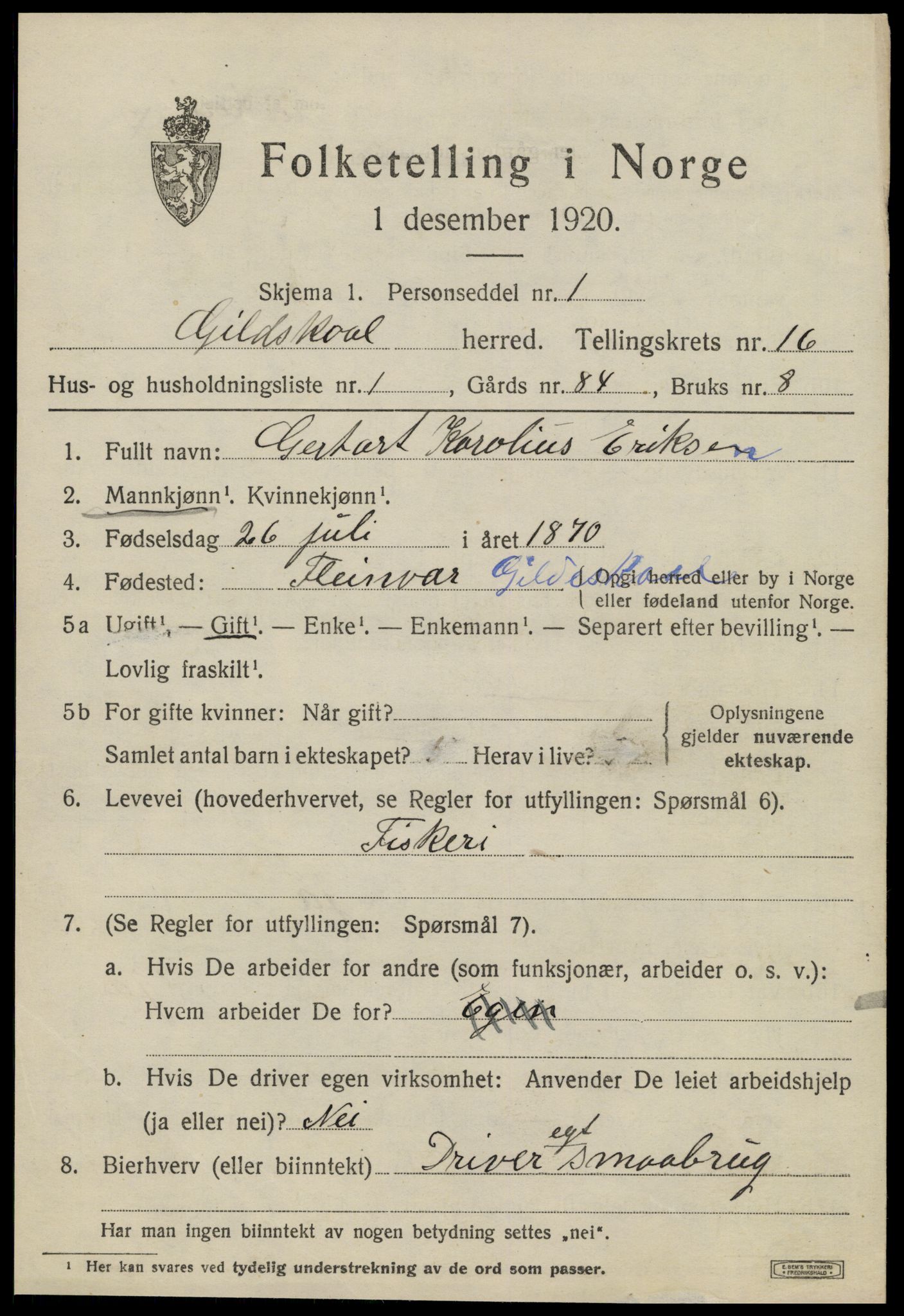 SAT, 1920 census for Gildeskål, 1920, p. 10176