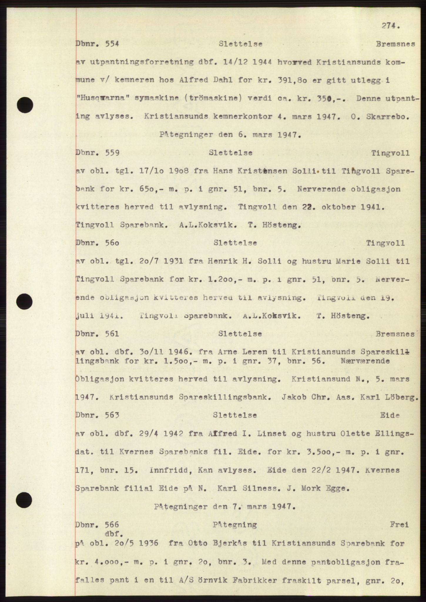 Nordmøre sorenskriveri, SAT/A-4132/1/2/2Ca: Mortgage book no. C82b, 1946-1951, Diary no: : 554/1947