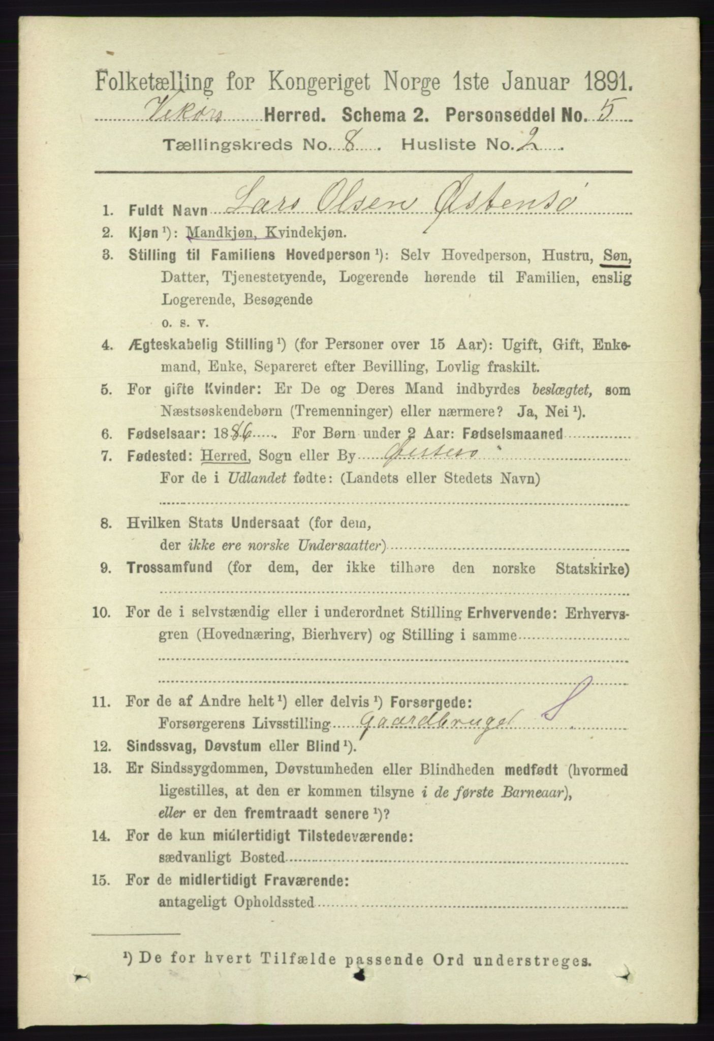 RA, 1891 census for 1238 Vikør, 1891, p. 2331