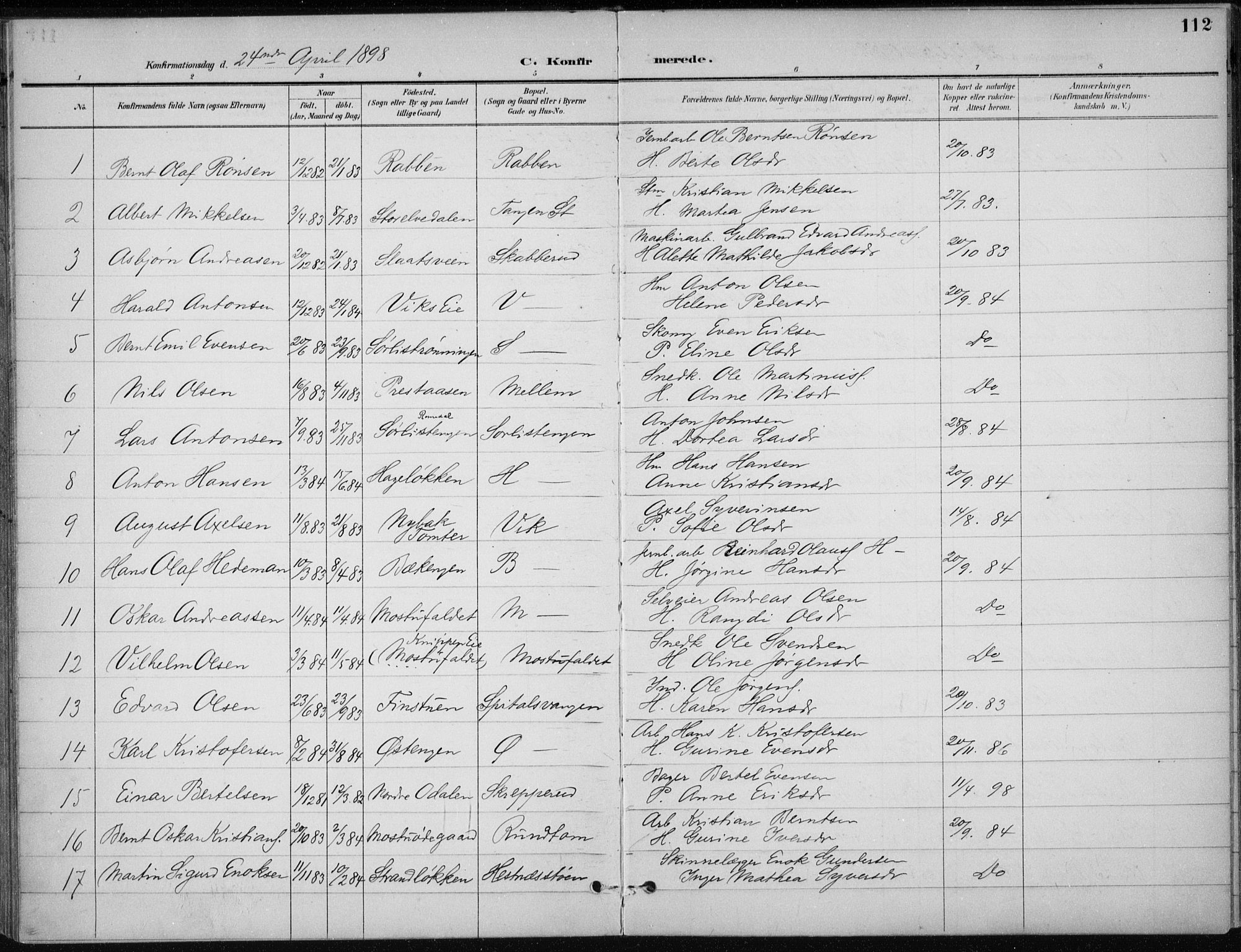 Stange prestekontor, SAH/PREST-002/K/L0023: Parish register (official) no. 23, 1897-1920, p. 112