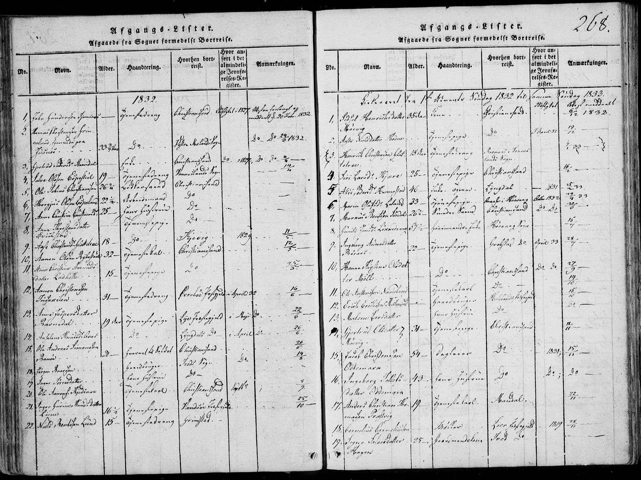 Oddernes sokneprestkontor, AV/SAK-1111-0033/F/Fa/Faa/L0005: Parish register (official) no. A 5, 1820-1838, p. 268