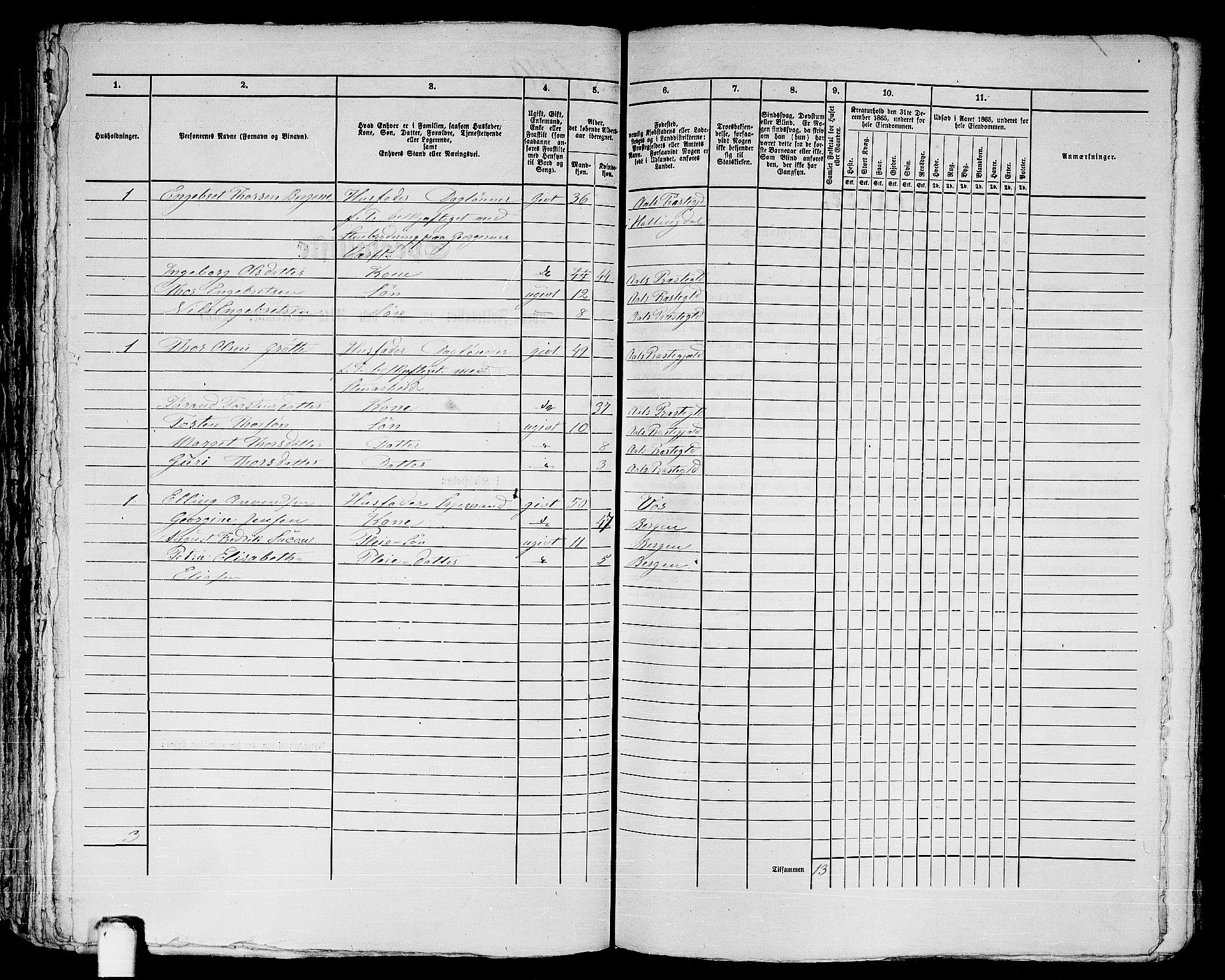 RA, 1865 census for Bergen, 1865, p. 1223