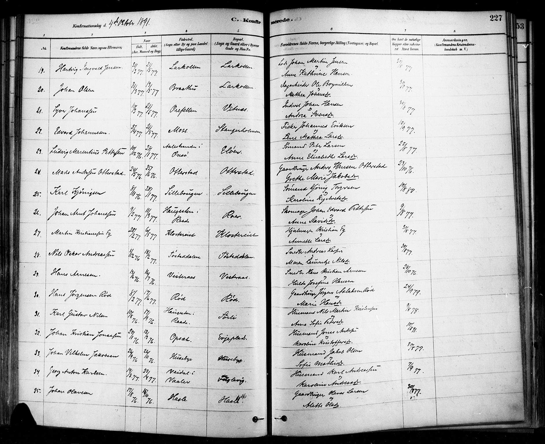 Rygge prestekontor Kirkebøker, SAO/A-10084b/F/Fa/L0007: Parish register (official) no. 7, 1878-1904, p. 227