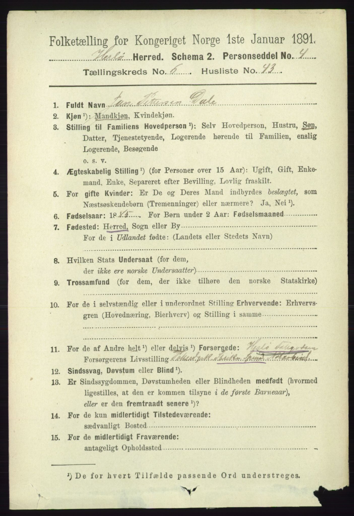 RA, 1891 census for 1258 Herdla, 1891, p. 2922