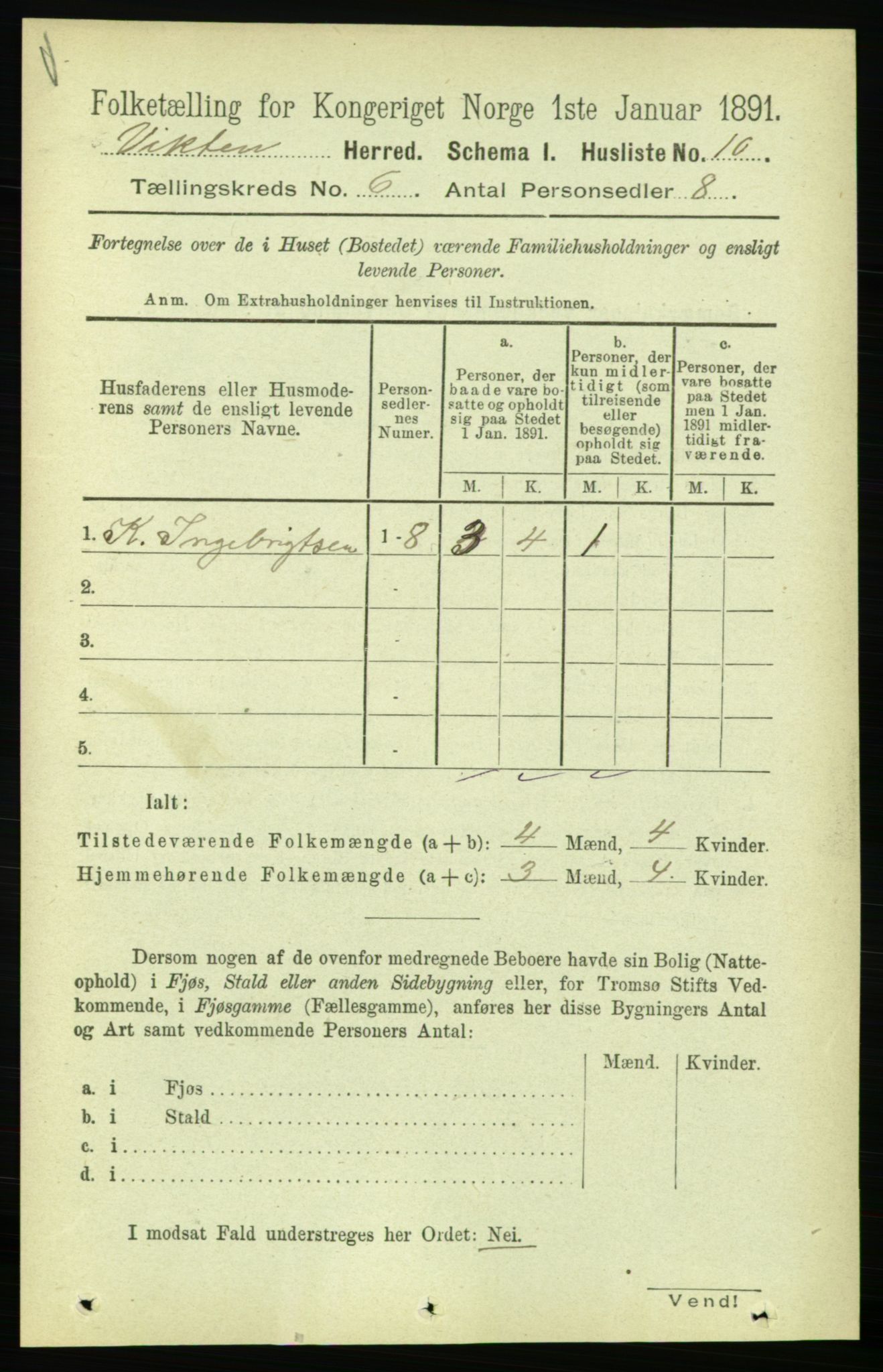 RA, 1891 census for 1750 Vikna, 1891, p. 3158