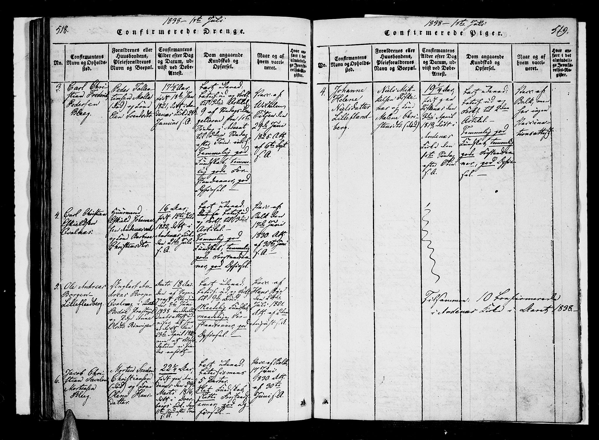 Ministerialprotokoller, klokkerbøker og fødselsregistre - Nordland, AV/SAT-A-1459/897/L1395: Parish register (official) no. 897A03, 1820-1841, p. 518-519