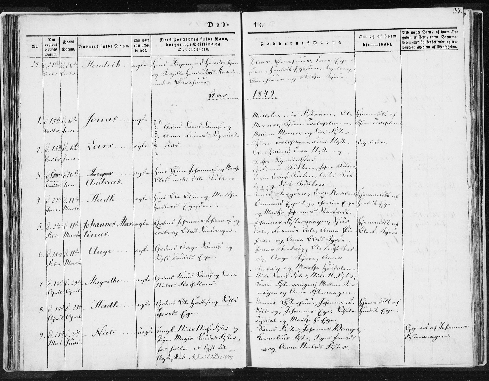 Hjelmeland sokneprestkontor, AV/SAST-A-101843/01/IV/L0007: Parish register (official) no. A 7, 1834-1850, p. 37