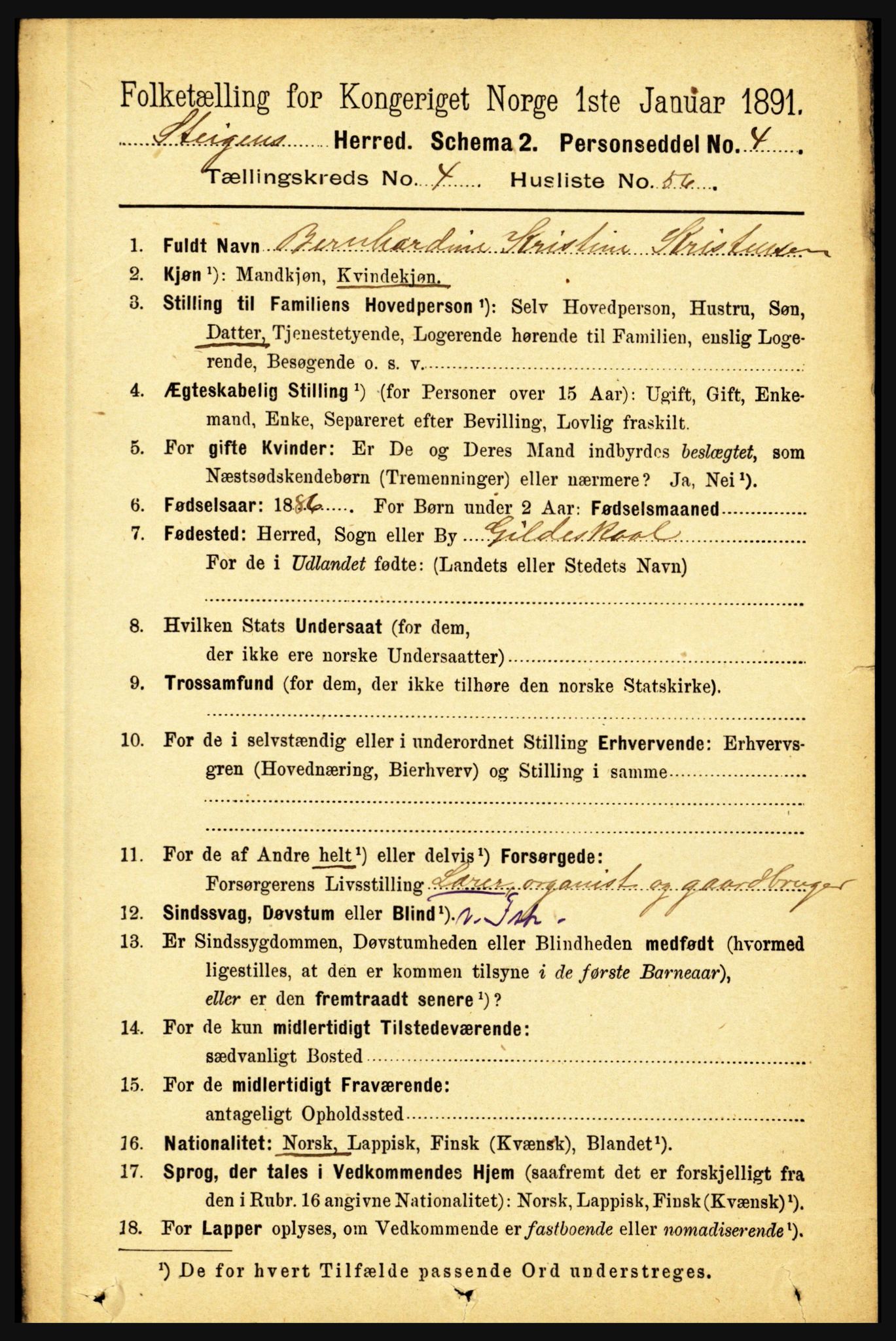 RA, 1891 census for 1848 Steigen, 1891, p. 1802