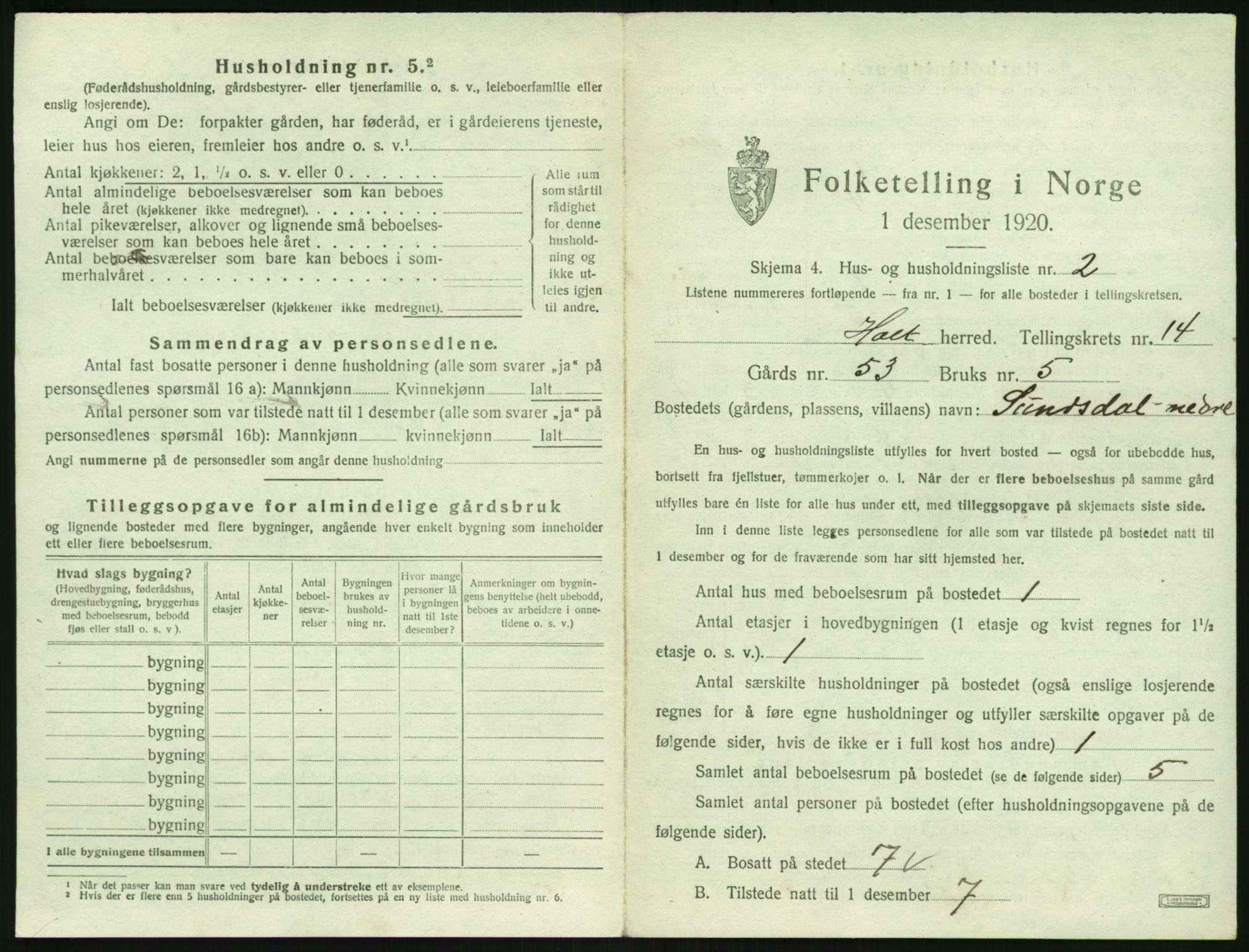 SAK, 1920 census for Holt, 1920, p. 1424