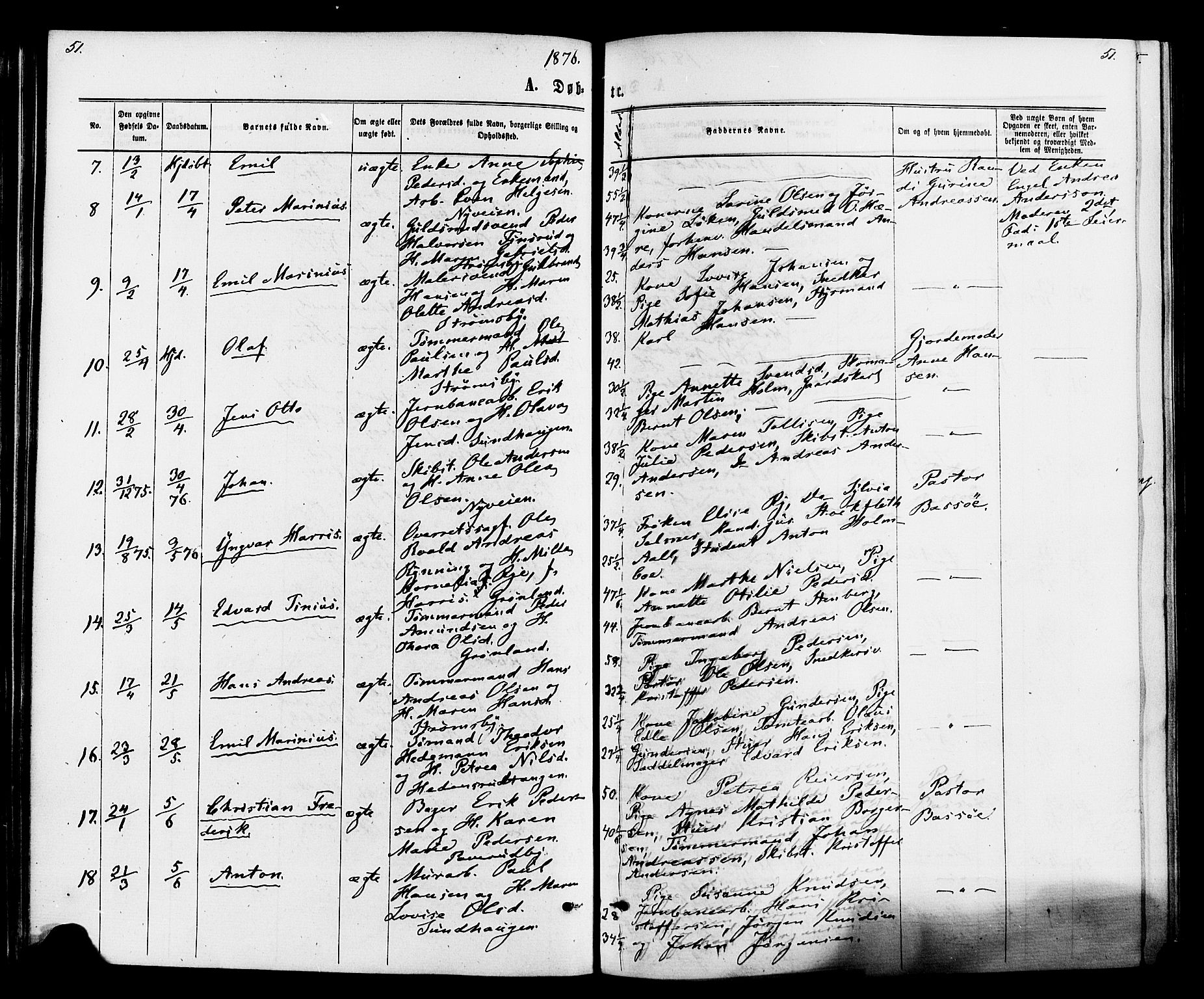 Strømsø kirkebøker, SAKO/A-246/F/Fa/L0020: Parish register (official) no. I 20, 1870-1878, p. 51
