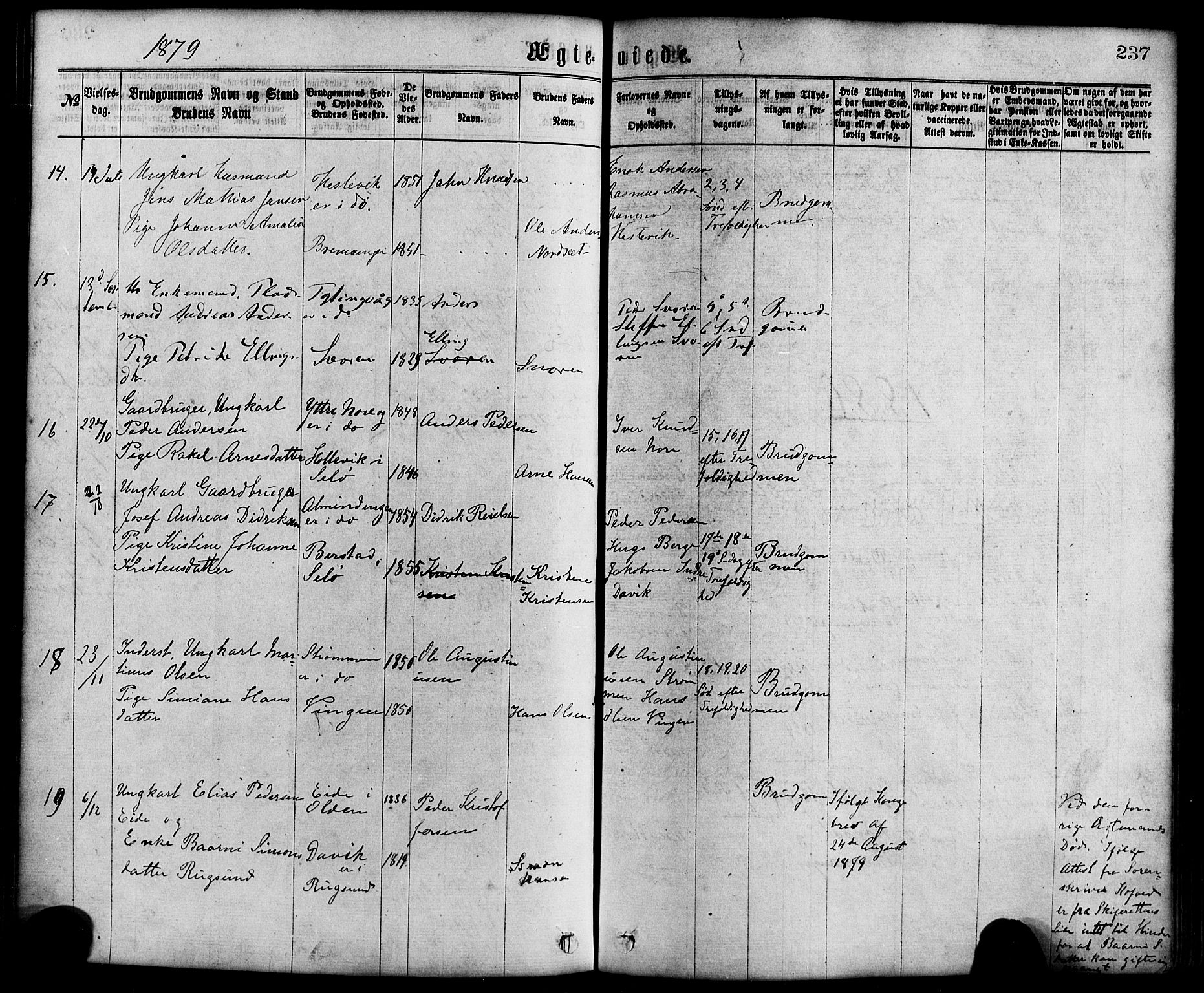 Davik sokneprestembete, SAB/A-79701/H/Haa/Haaa/L0006: Parish register (official) no. A 6, 1867-1881, p. 237