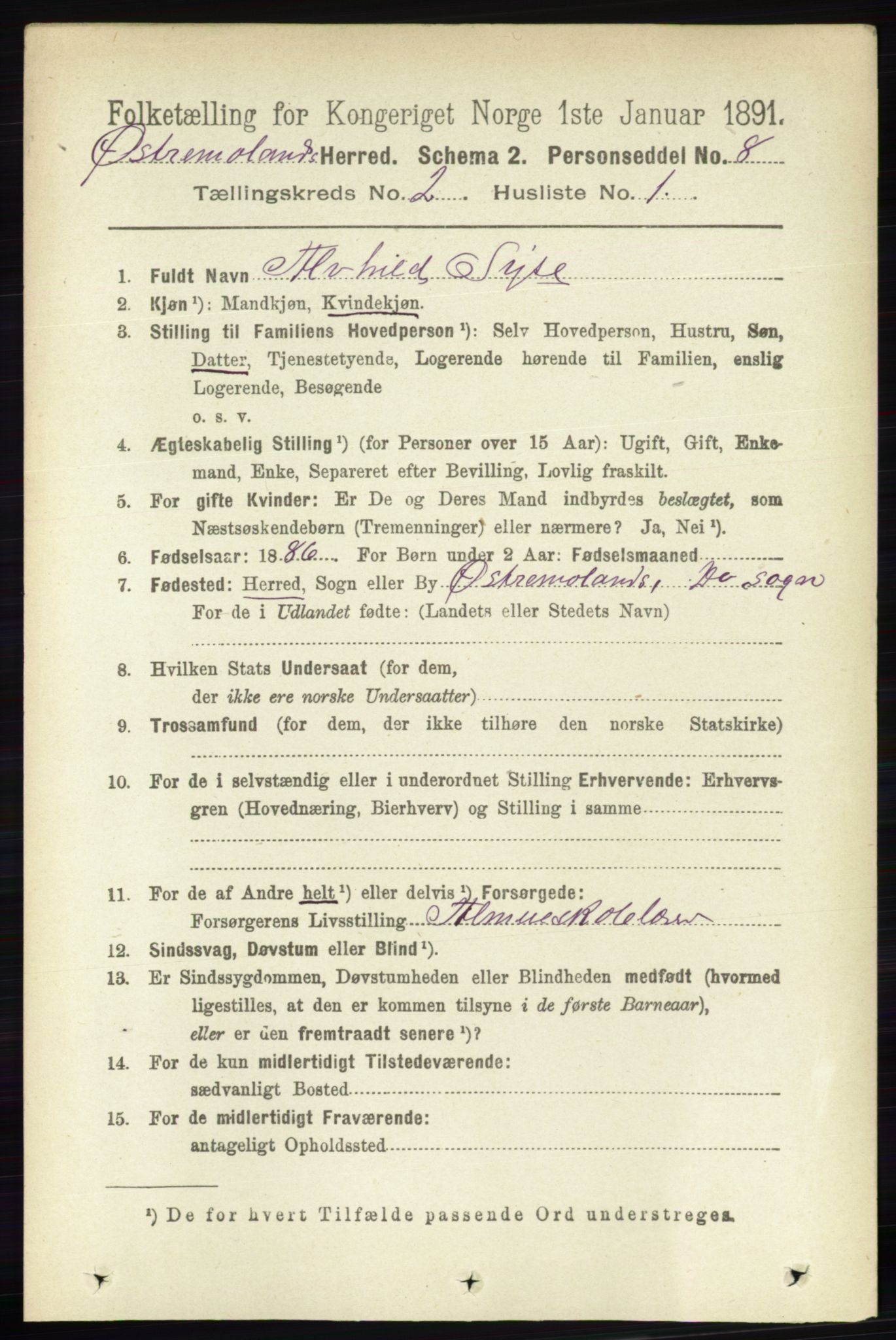 RA, 1891 census for 0918 Austre Moland, 1891, p. 680