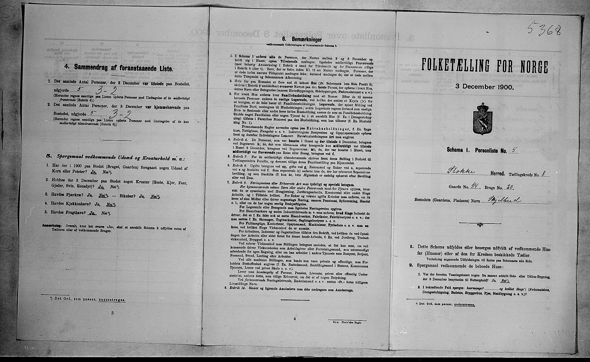 RA, 1900 census for Stokke, 1900, p. 1409