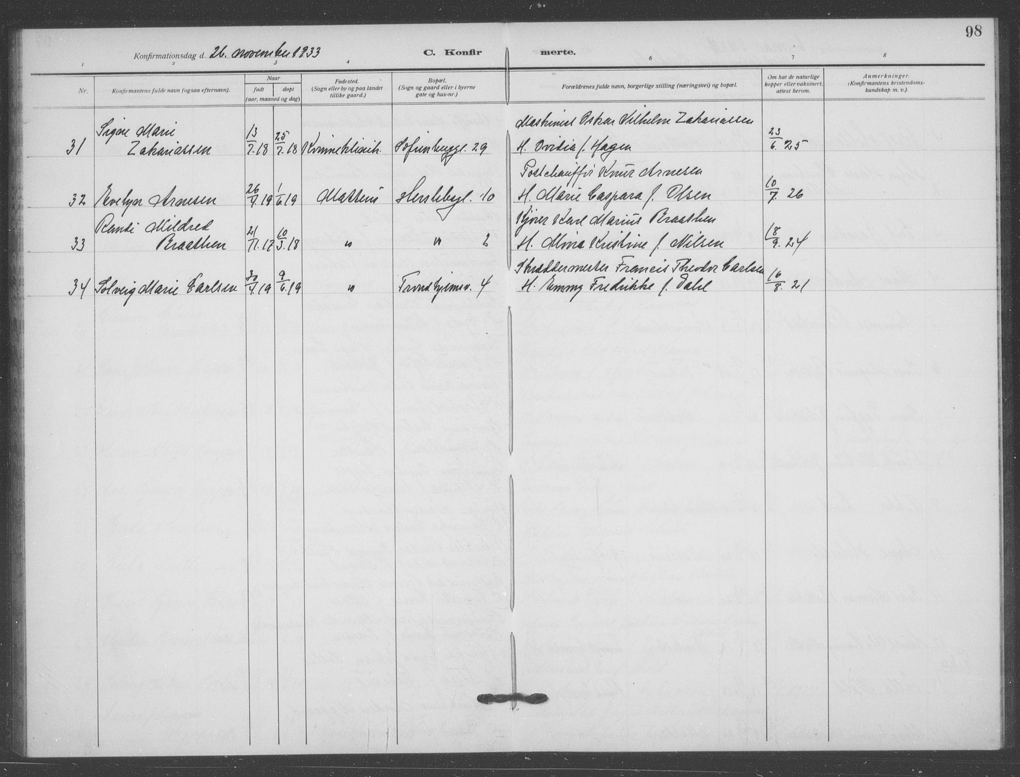 Matteus prestekontor Kirkebøker, SAO/A-10870/F/Fa/L0002: Parish register (official) no. 2, 1917-1938, p. 98