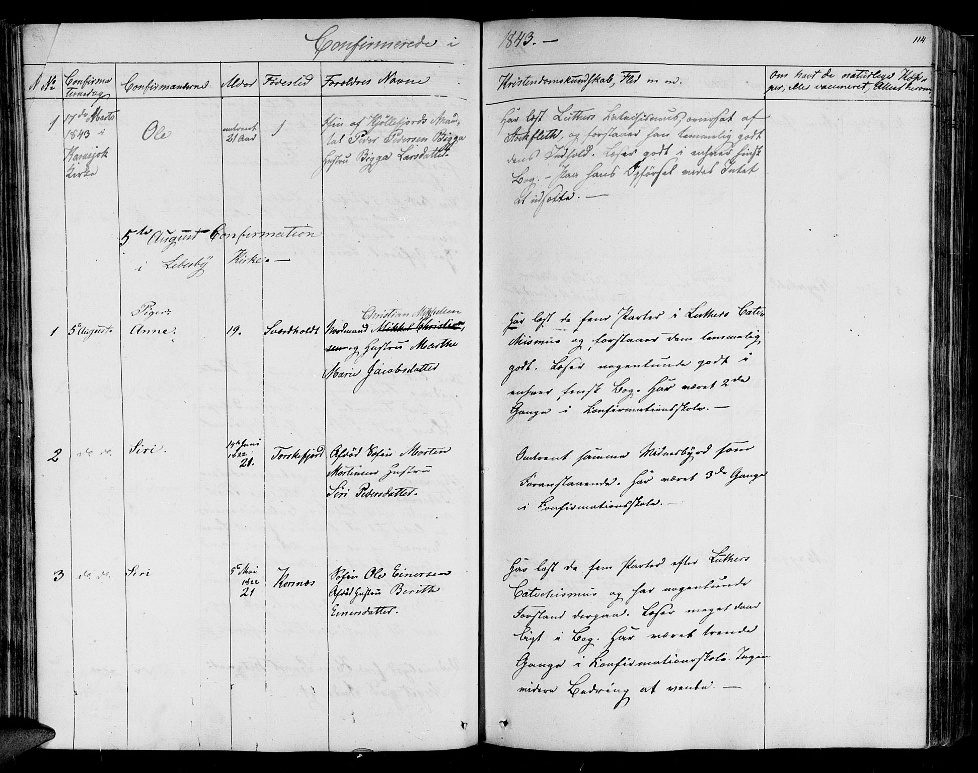 Lebesby sokneprestkontor, SATØ/S-1353/H/Ha/L0003kirke: Parish register (official) no. 3, 1833-1852, p. 114