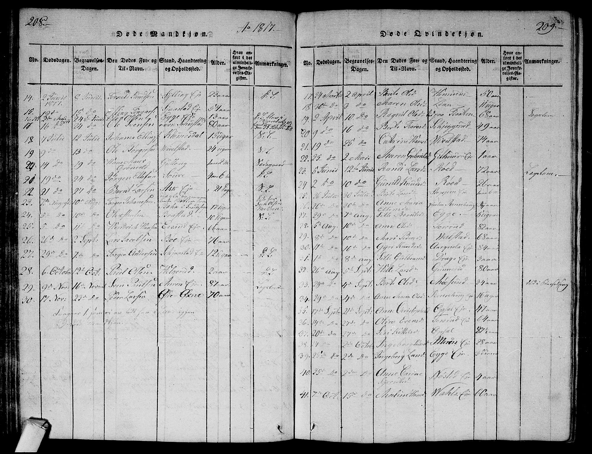 Lier kirkebøker, AV/SAKO-A-230/G/Ga/L0001: Parish register (copy) no. I 1, 1813-1824, p. 208-209