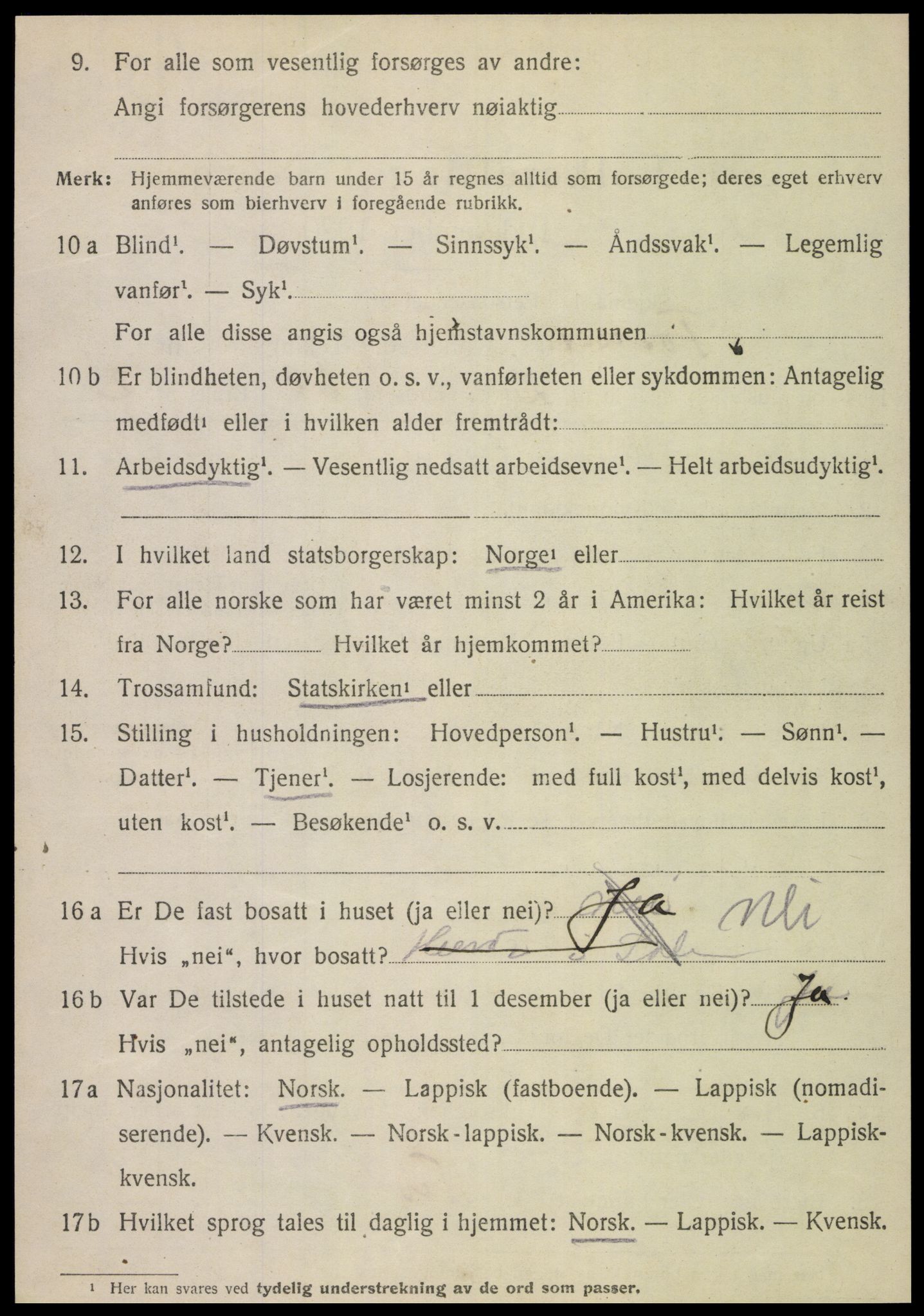 SAT, 1920 census for Fosnes, 1920, p. 2580