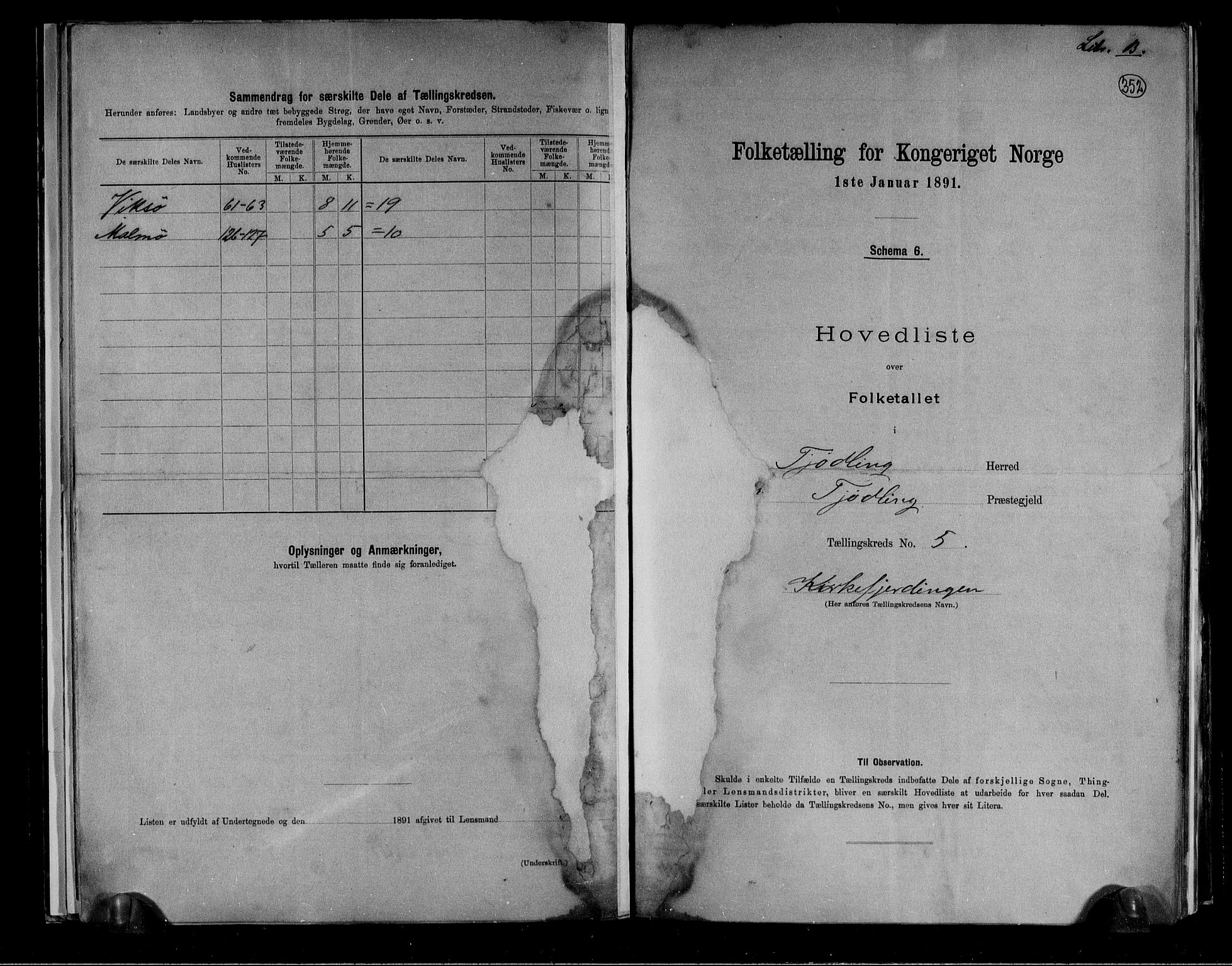 RA, 1891 census for 0725 Tjølling, 1891, p. 14