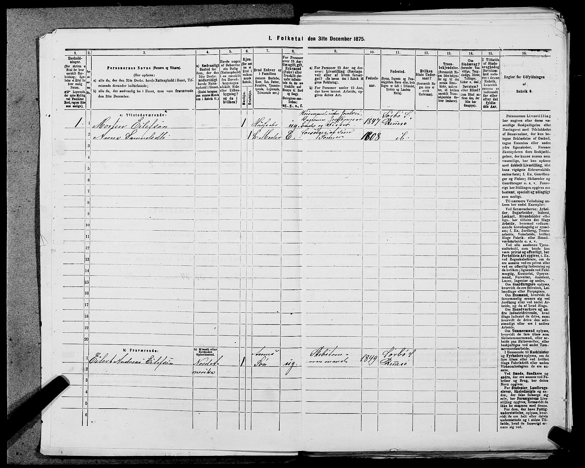 SAST, 1875 census for 1142P Rennesøy, 1875, p. 141