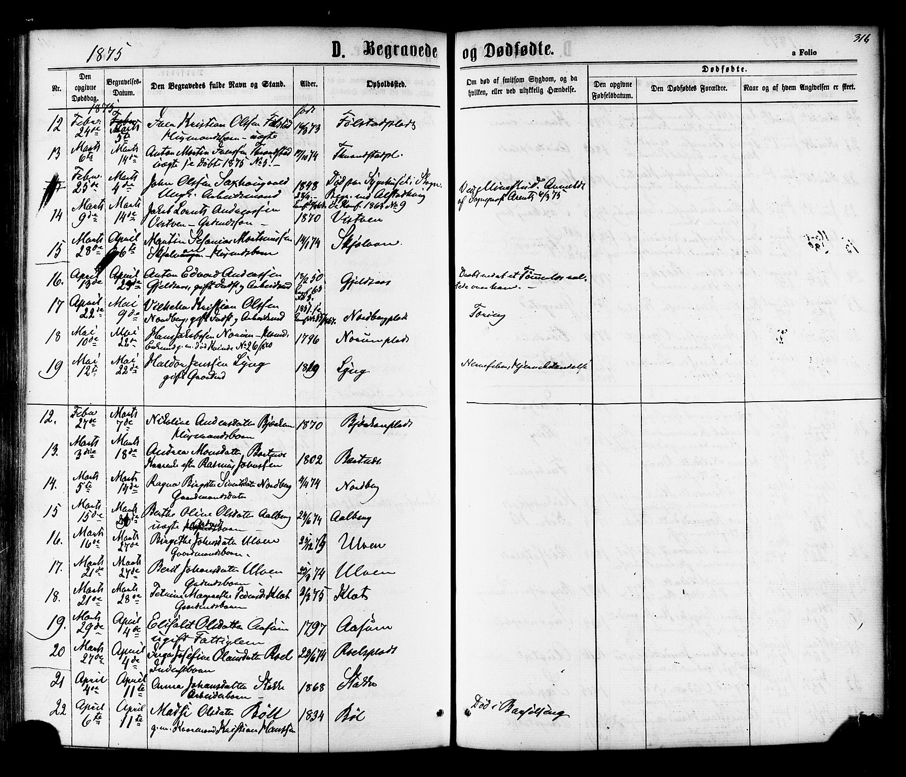 Ministerialprotokoller, klokkerbøker og fødselsregistre - Nord-Trøndelag, AV/SAT-A-1458/730/L0284: Parish register (official) no. 730A09, 1866-1878, p. 316