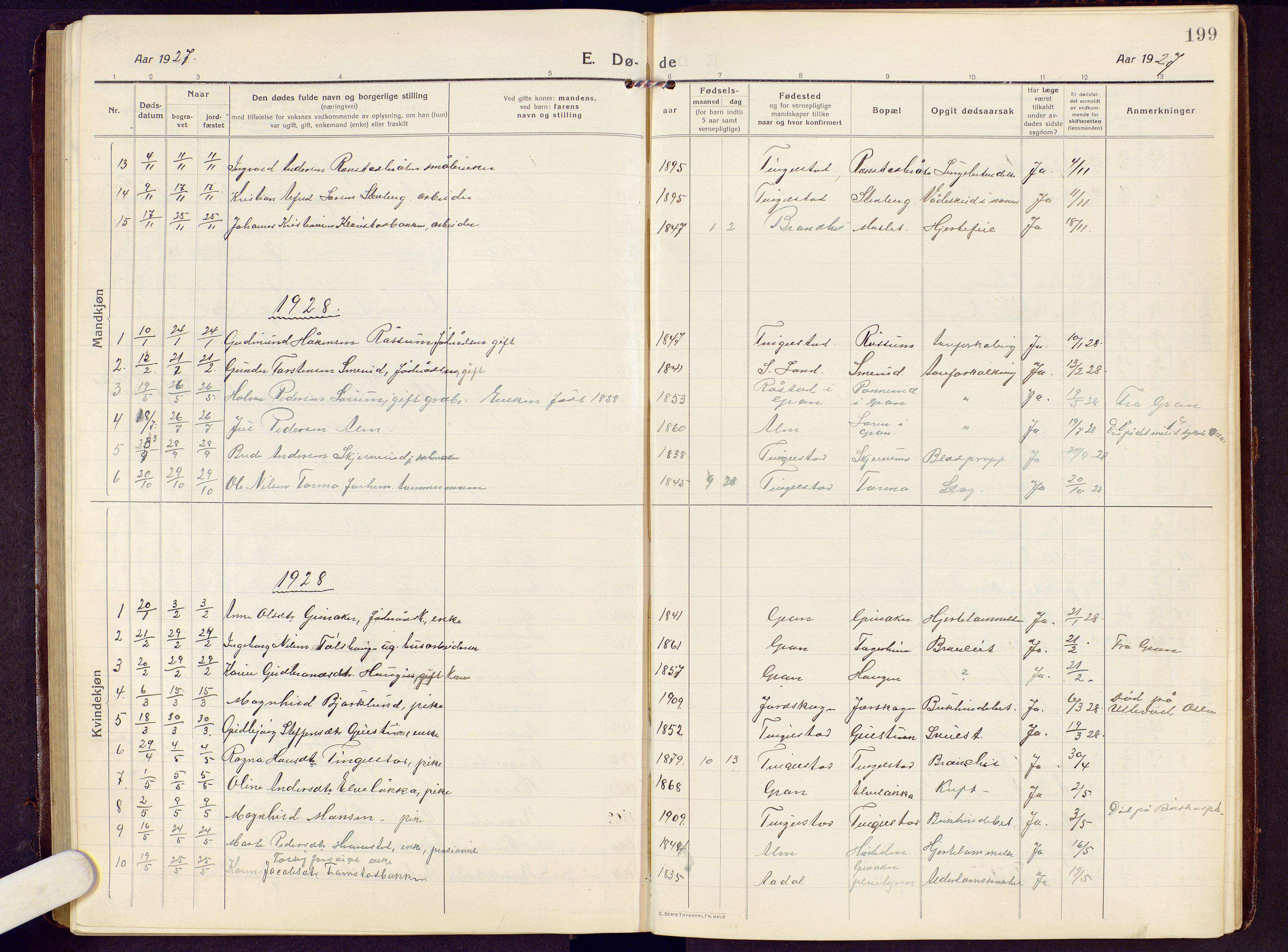 Brandbu prestekontor, SAH/PREST-114/H/Ha/Hab/L0010: Parish register (copy) no. 10, 1916-1930, p. 199