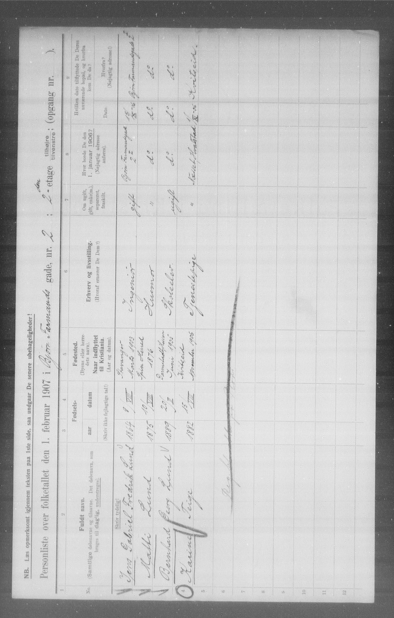 OBA, Municipal Census 1907 for Kristiania, 1907, p. 3448