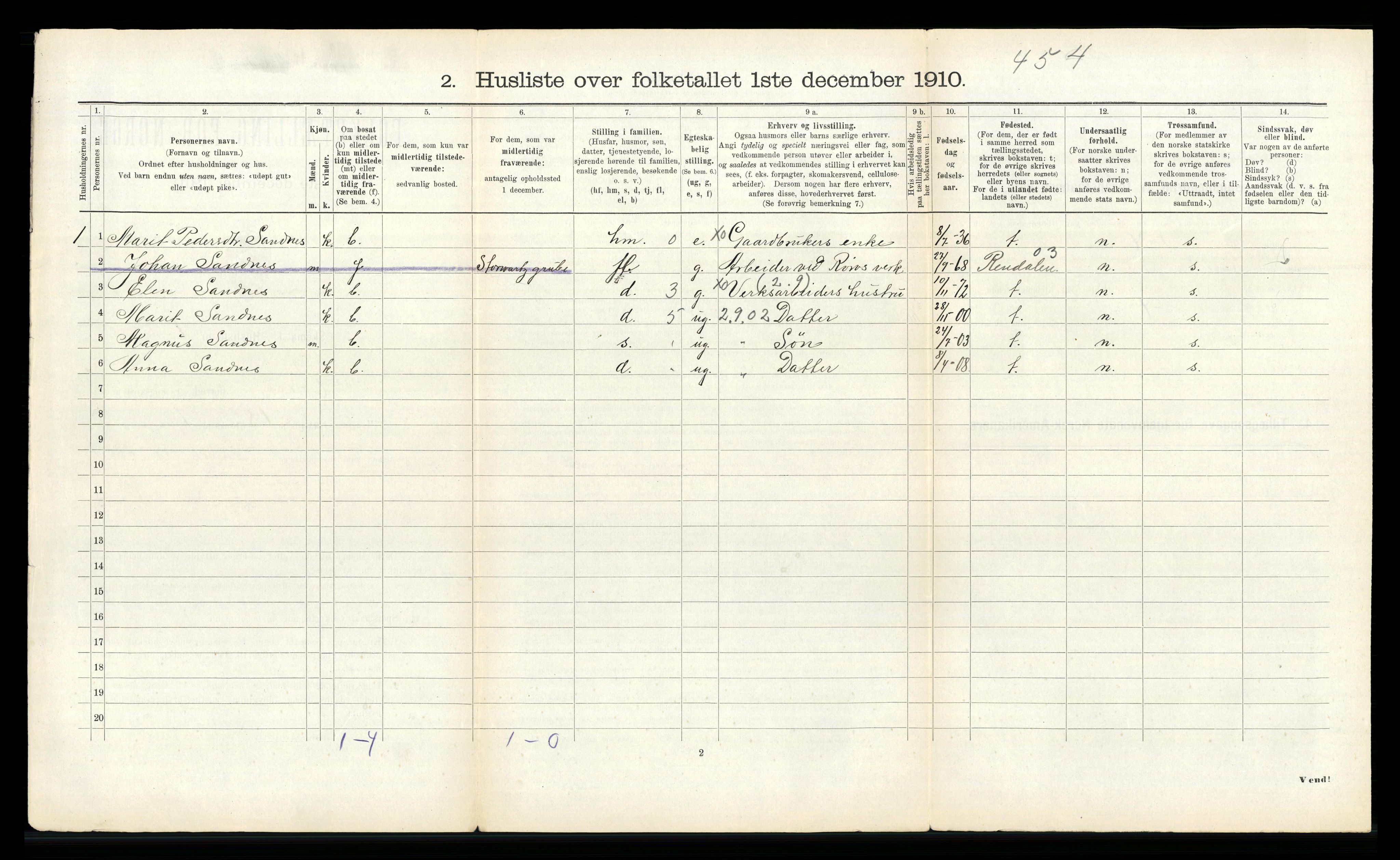 RA, 1910 census for Røros, 1910, p. 202