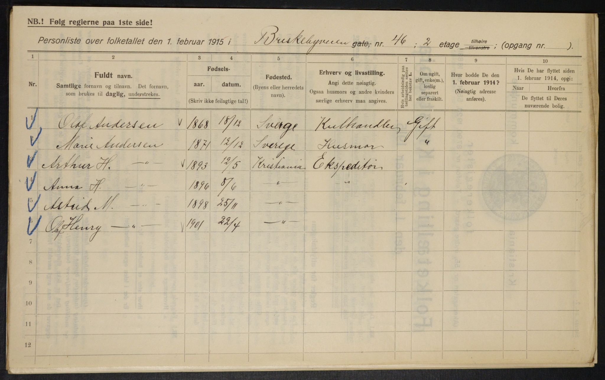 OBA, Municipal Census 1915 for Kristiania, 1915, p. 9075