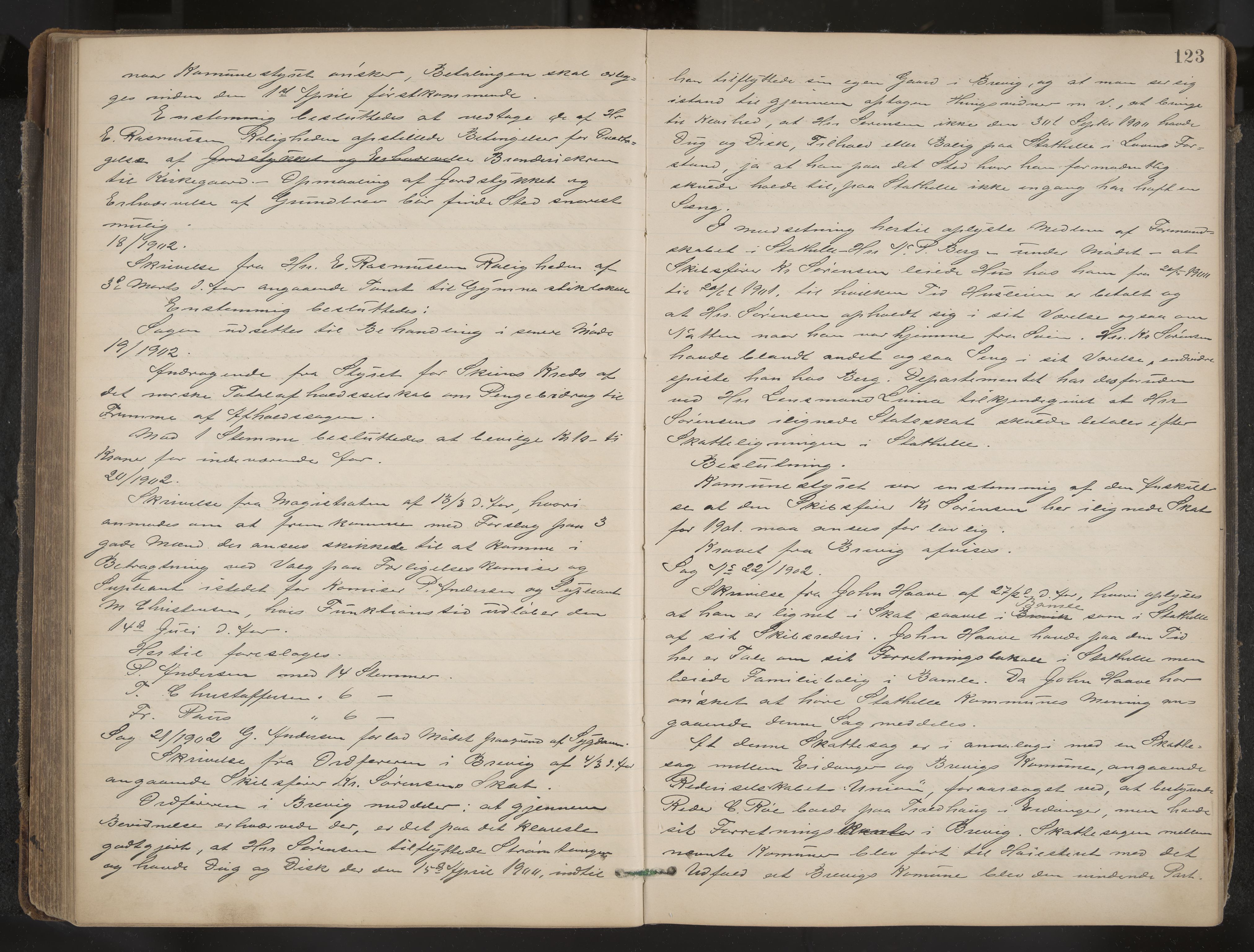 Stathelle formannskap og sentraladministrasjon, IKAK/0803021/A/L0002: Møtebok, 1892-1909, p. 123