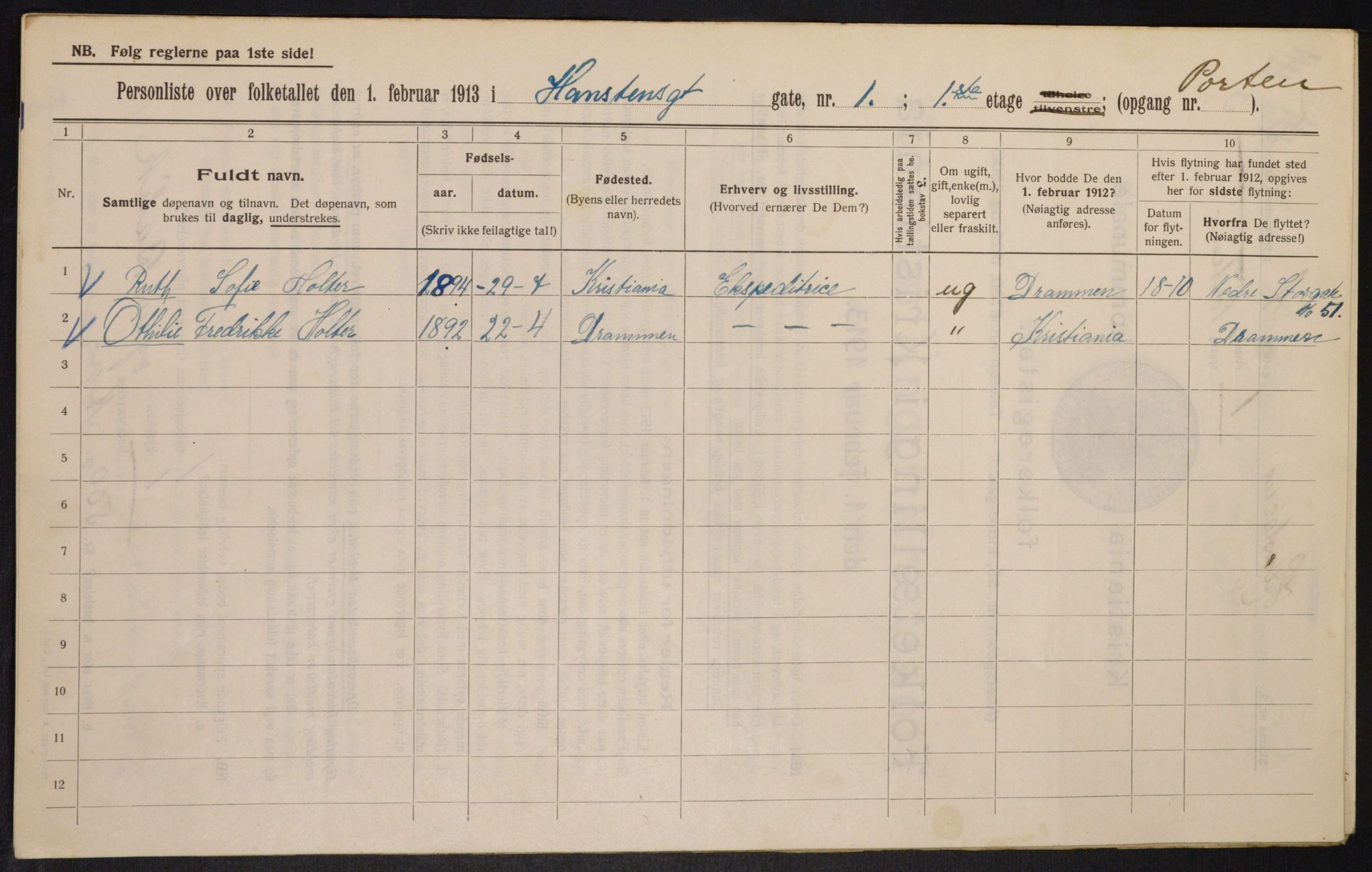 OBA, Municipal Census 1913 for Kristiania, 1913, p. 34804