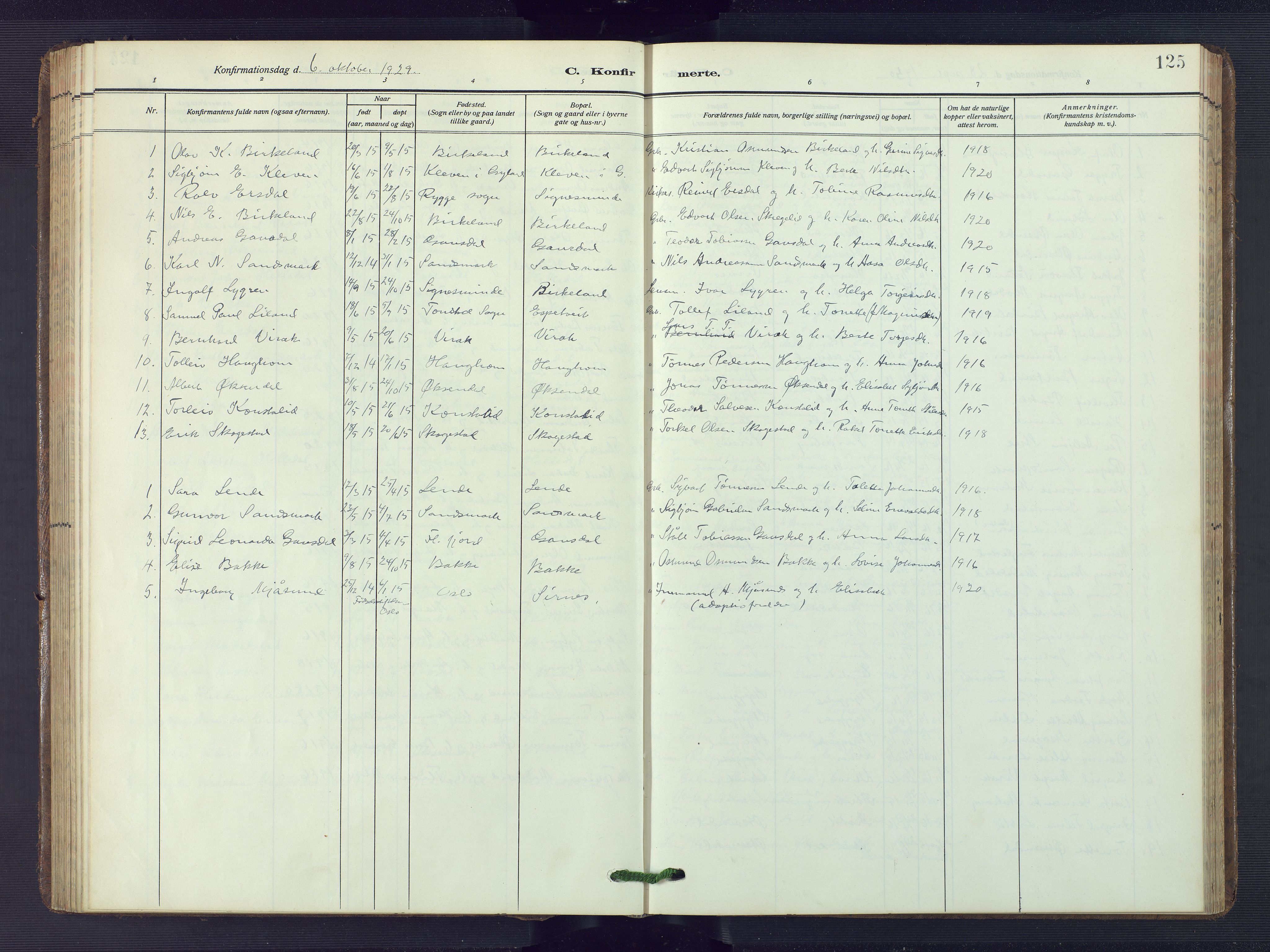 Bakke sokneprestkontor, SAK/1111-0002/F/Fb/Fba/L0004: Parish register (copy) no. B 4, 1911-1946, p. 125
