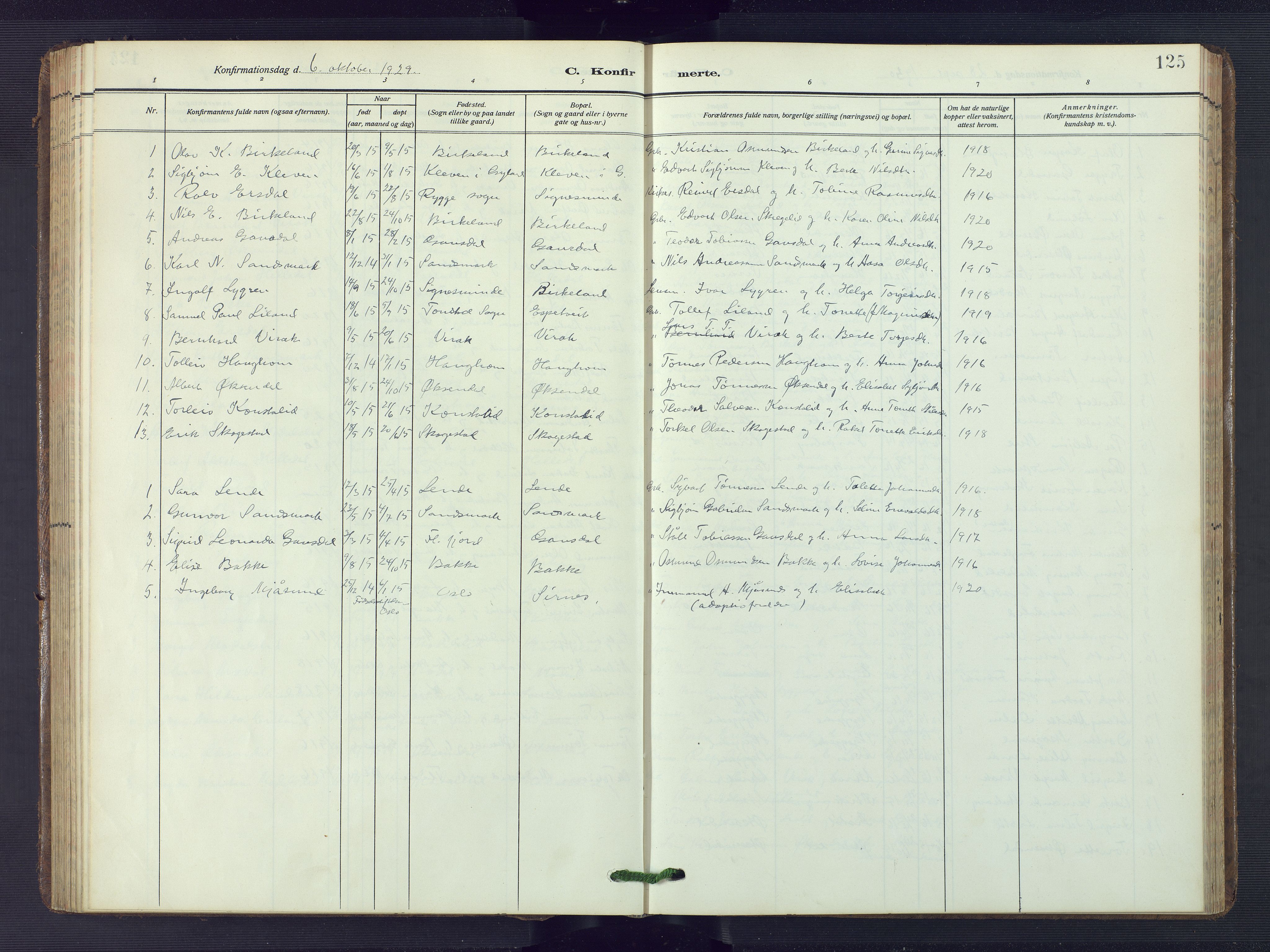 Bakke sokneprestkontor, AV/SAK-1111-0002/F/Fb/Fba/L0004: Parish register (copy) no. B 4, 1911-1946, p. 125