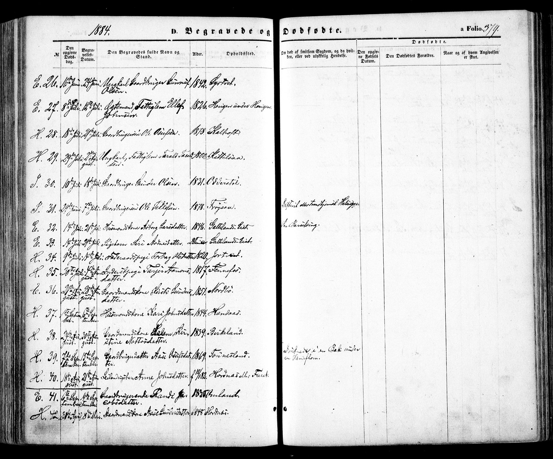 Evje sokneprestkontor, AV/SAK-1111-0008/F/Fa/Faa/L0006: Parish register (official) no. A 6, 1866-1884, p. 379