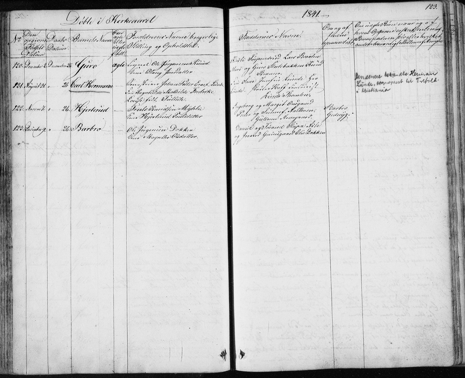 Nes kirkebøker, SAKO/A-236/F/Fa/L0009: Parish register (official) no. 9, 1834-1863, p. 123