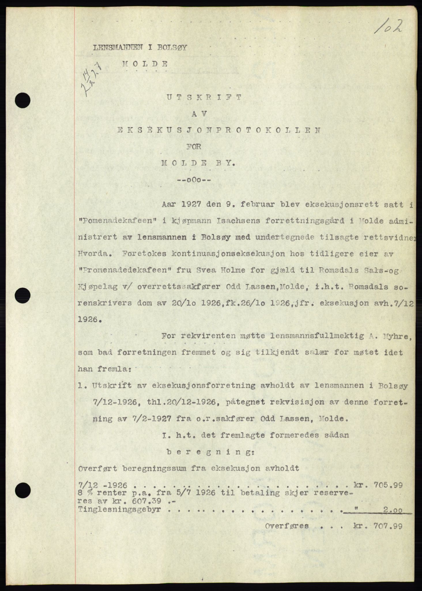 Molde byfogd, AV/SAT-A-0025/2/2C/L0011: Mortgage book no. 11, 1926-1932, Deed date: 14.02.1927