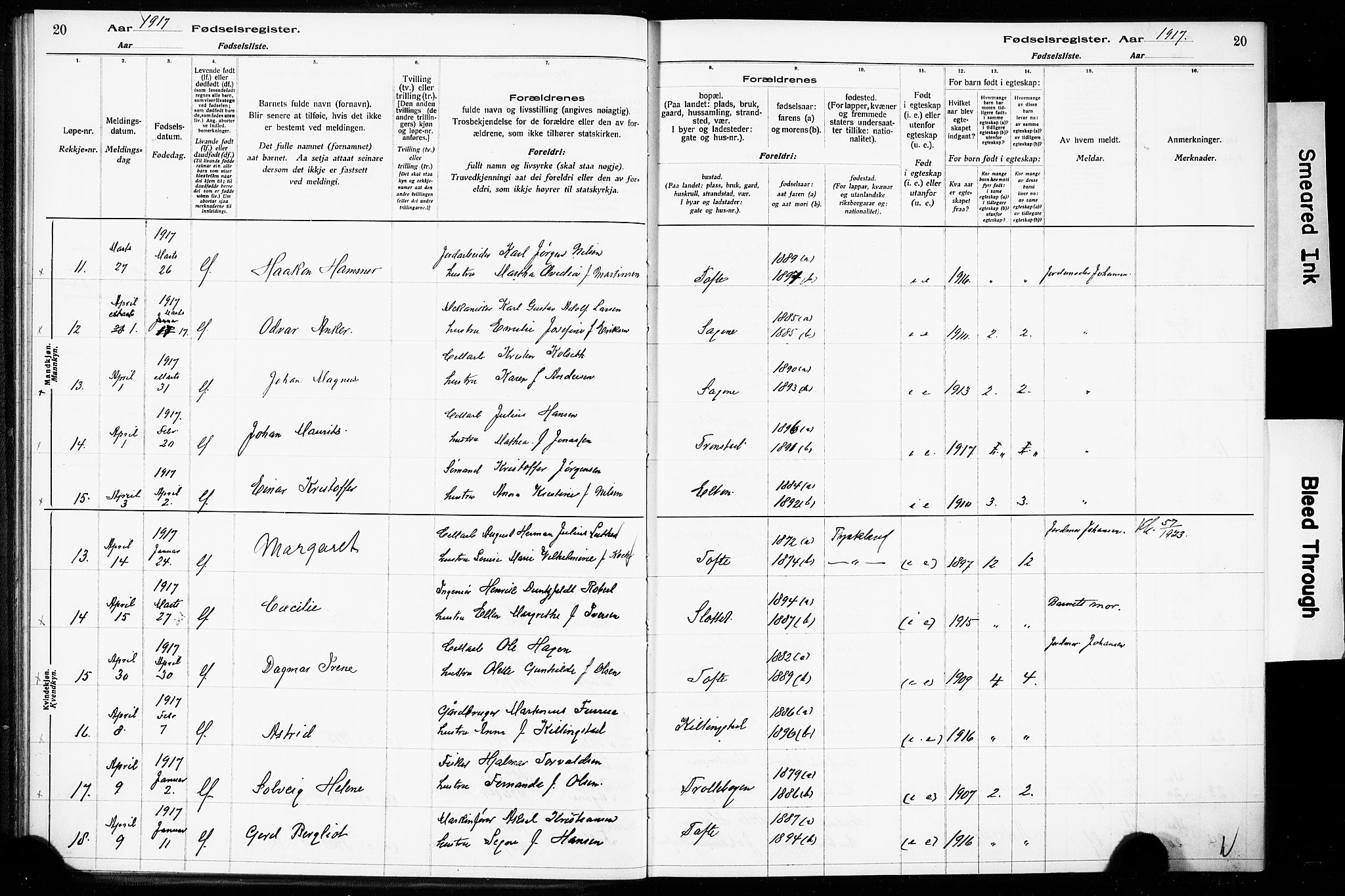 Hurum kirkebøker, AV/SAKO-A-229/J/Ja/L0001: Birth register no. 1, 1916-1928, p. 20