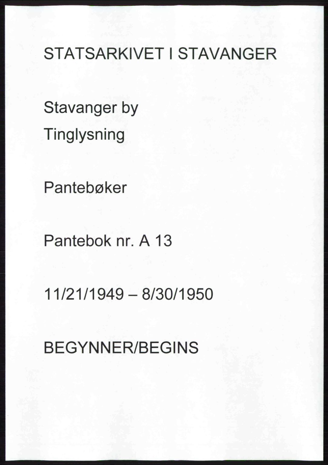 Stavanger byrett, SAST/A-100455/002/G/Gb/L0024: Mortgage book no. A13, 1949-1950