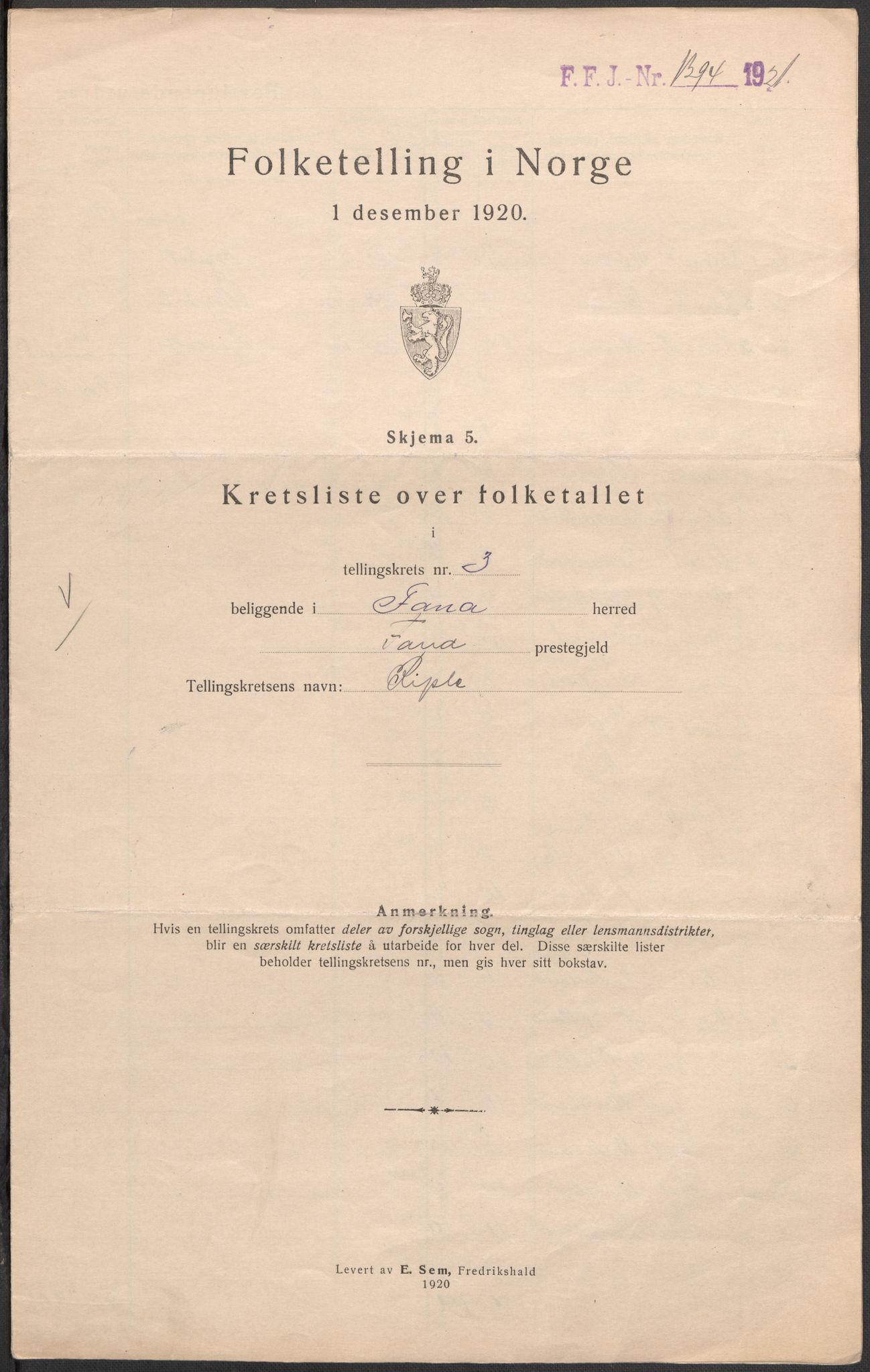 SAB, 1920 census for Fana, 1920, p. 19