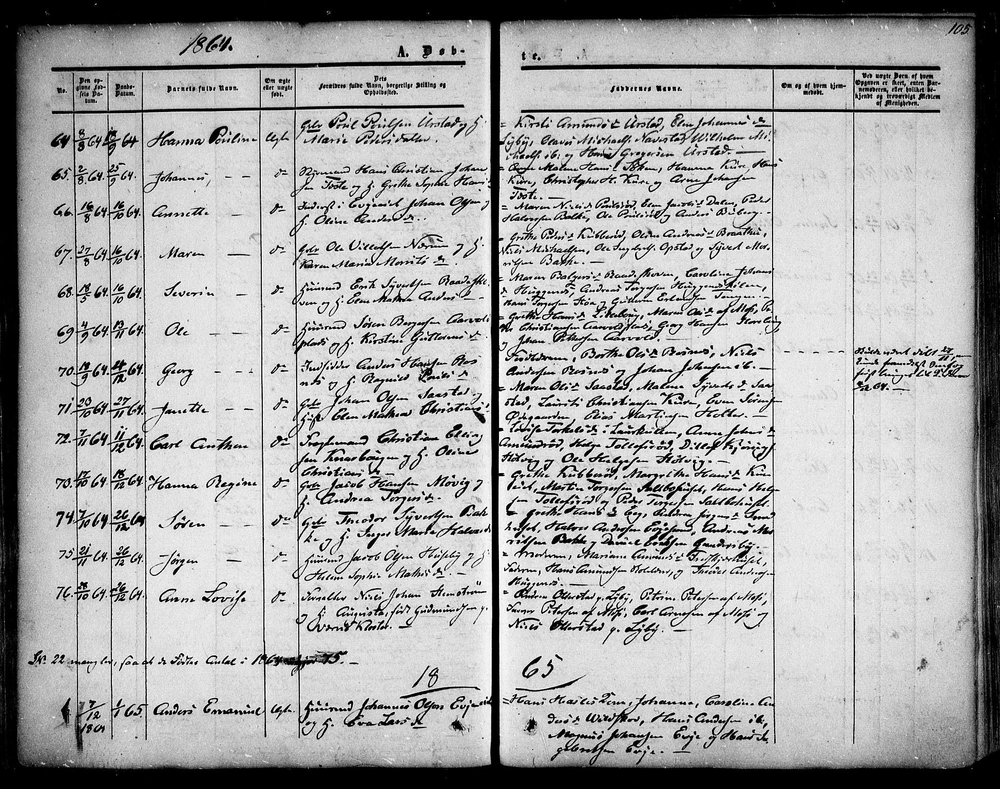 Rygge prestekontor Kirkebøker, AV/SAO-A-10084b/F/Fa/L0005: Parish register (official) no. 5, 1852-1871, p. 105